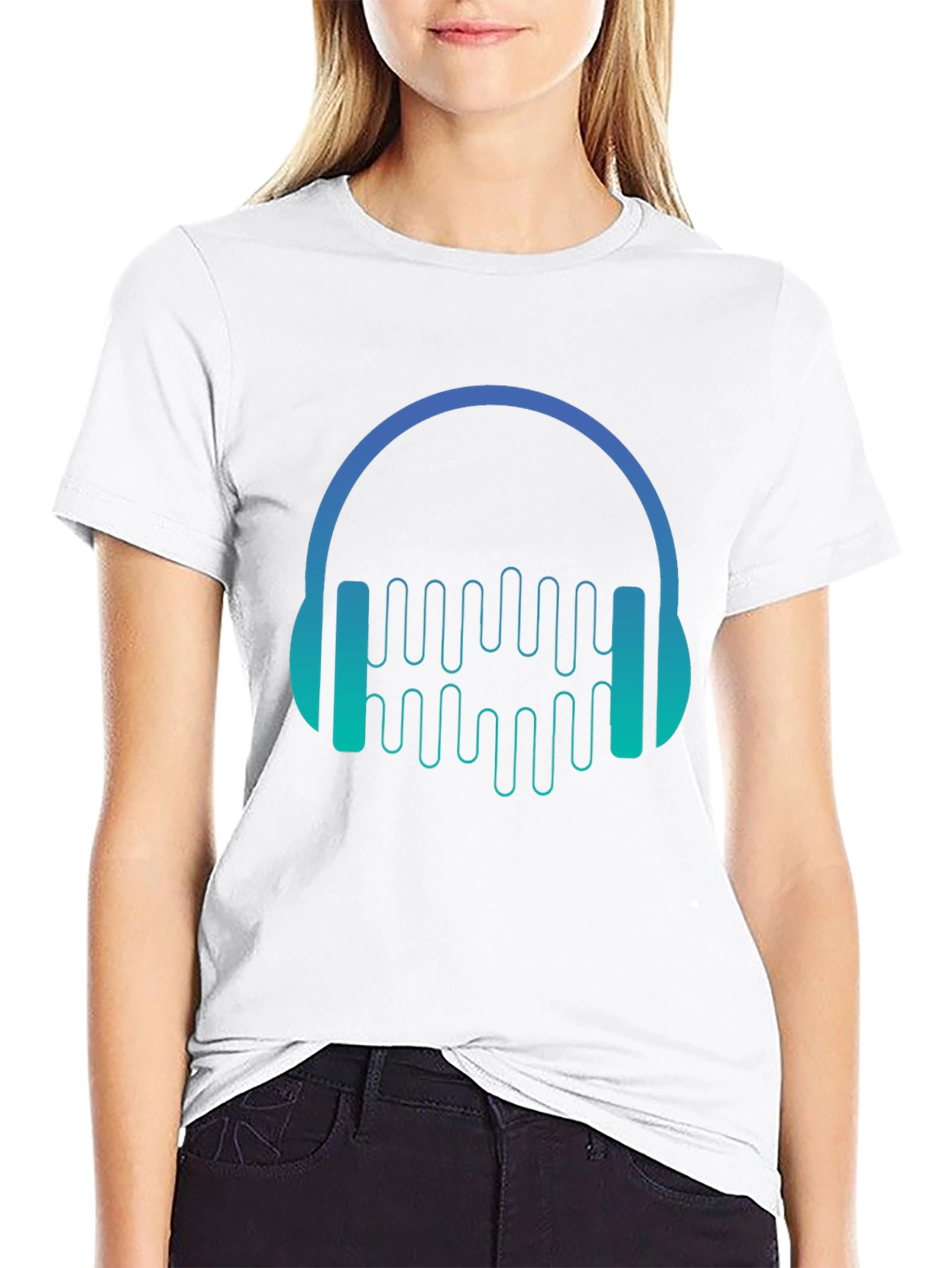 Camiseta Negra con Diseño de Auriculares Musicales
