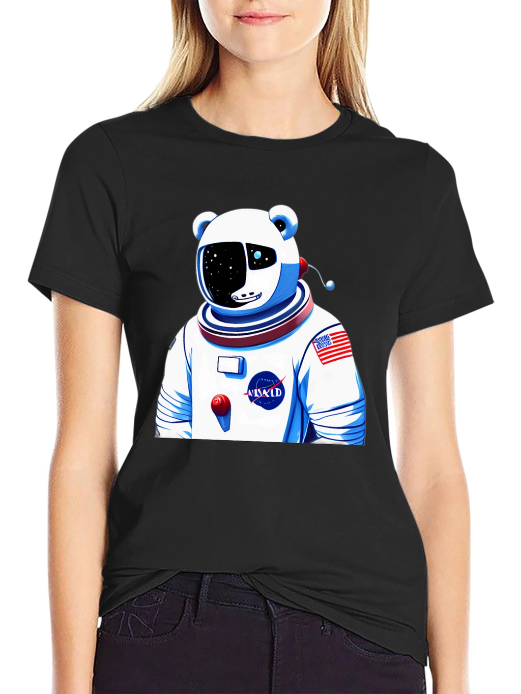 Camiseta Negra con Diseño Astronauta Oso Polar