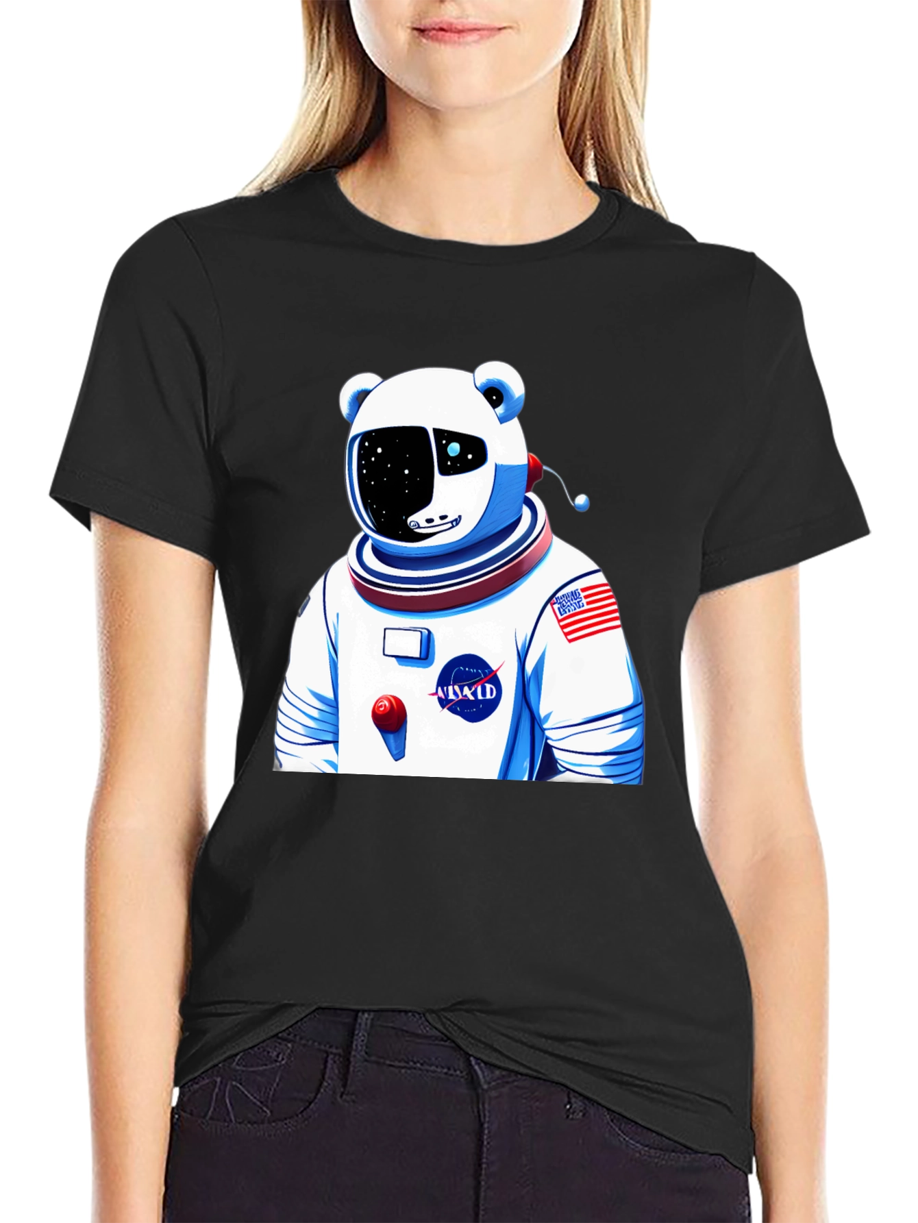 Camiseta Negra con Diseño Astronauta Oso Polar