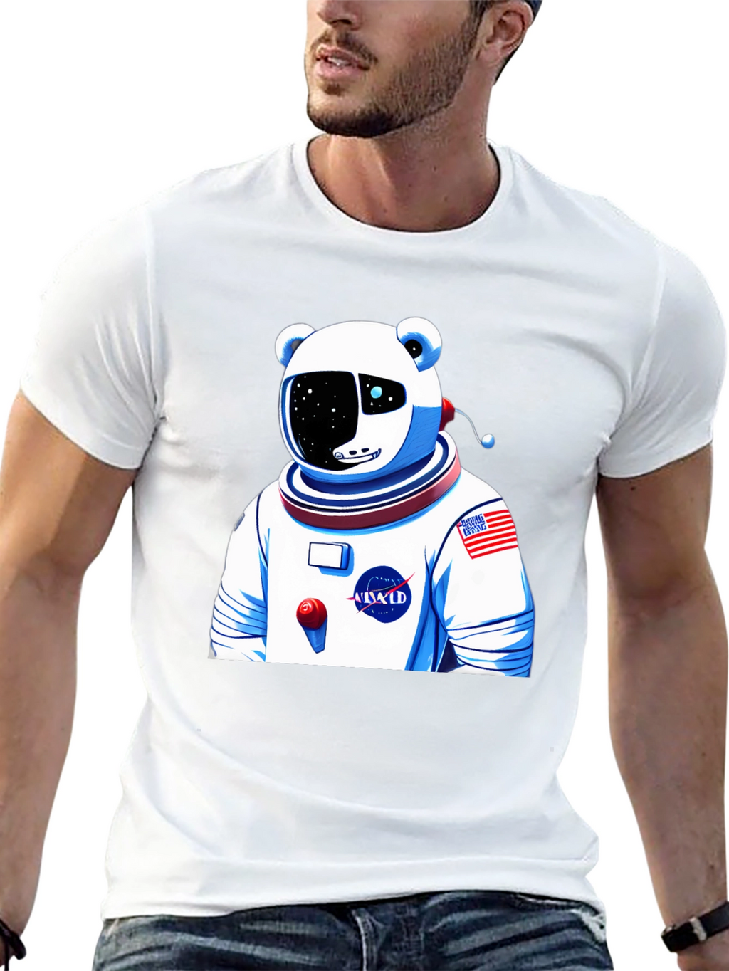 Camiseta Negra con Diseño Astronauta Oso Polar