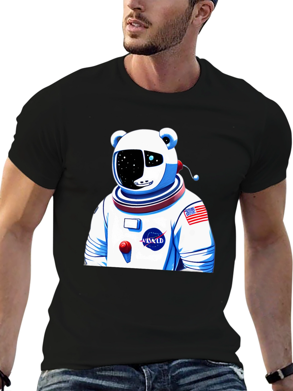 Camiseta Negra con Diseño Astronauta Oso Polar