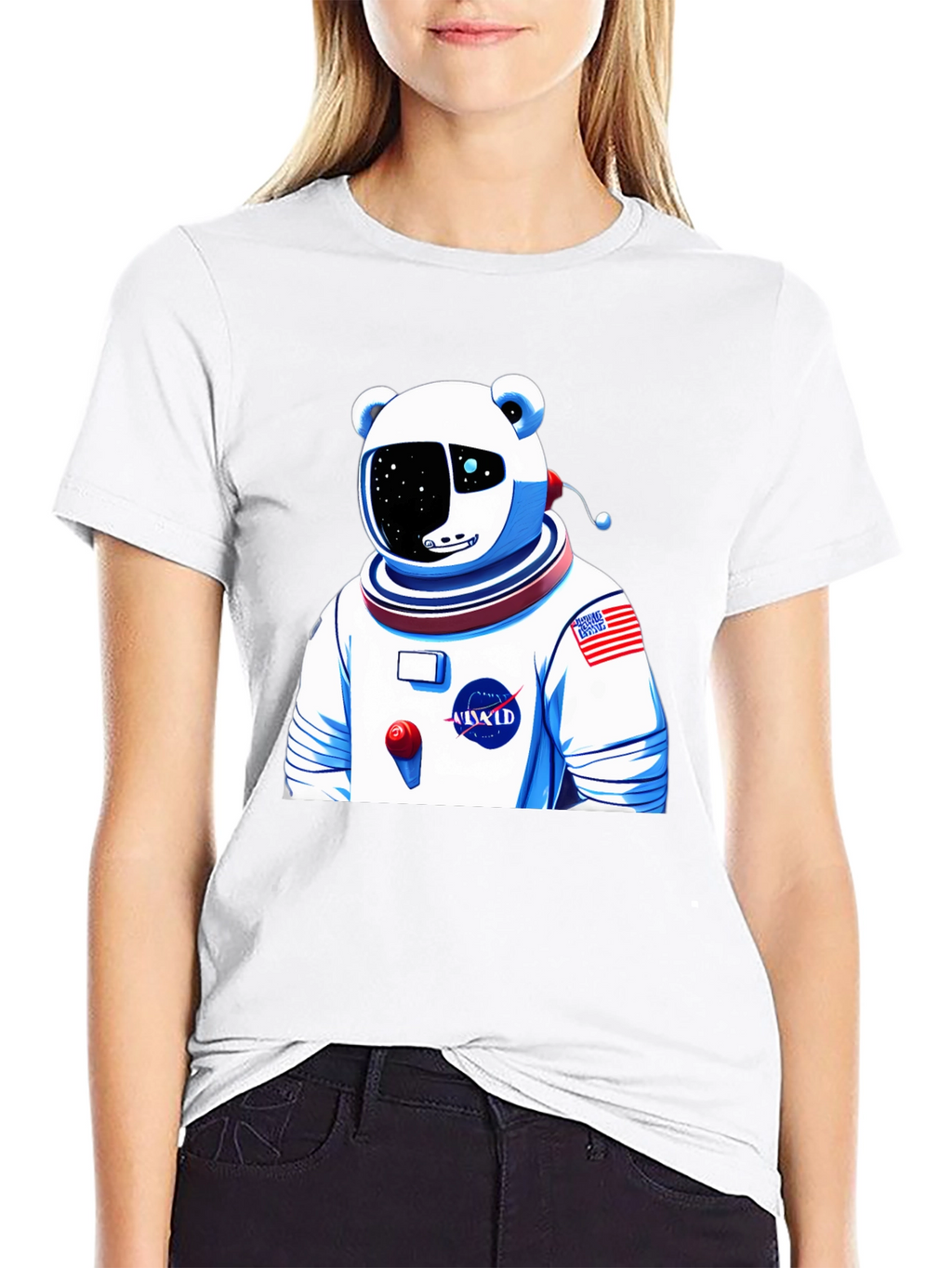 Camiseta Negra con Diseño Astronauta Oso Polar