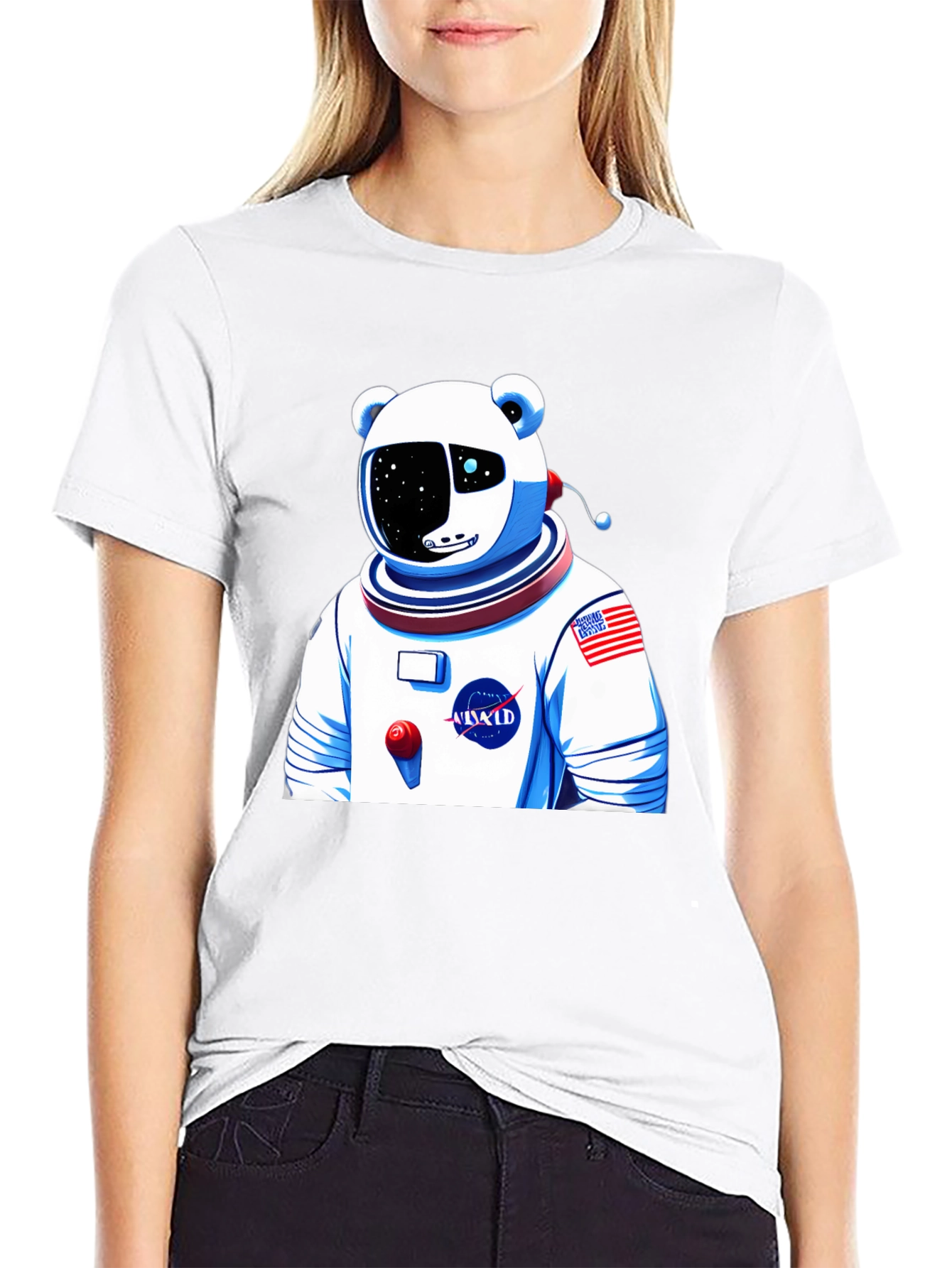 Camiseta Negra con Diseño Astronauta Oso Polar