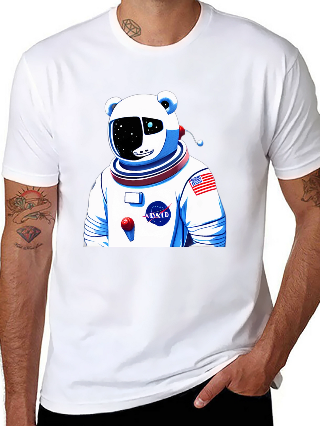 Camiseta Negra con Diseño Astronauta Oso Polar