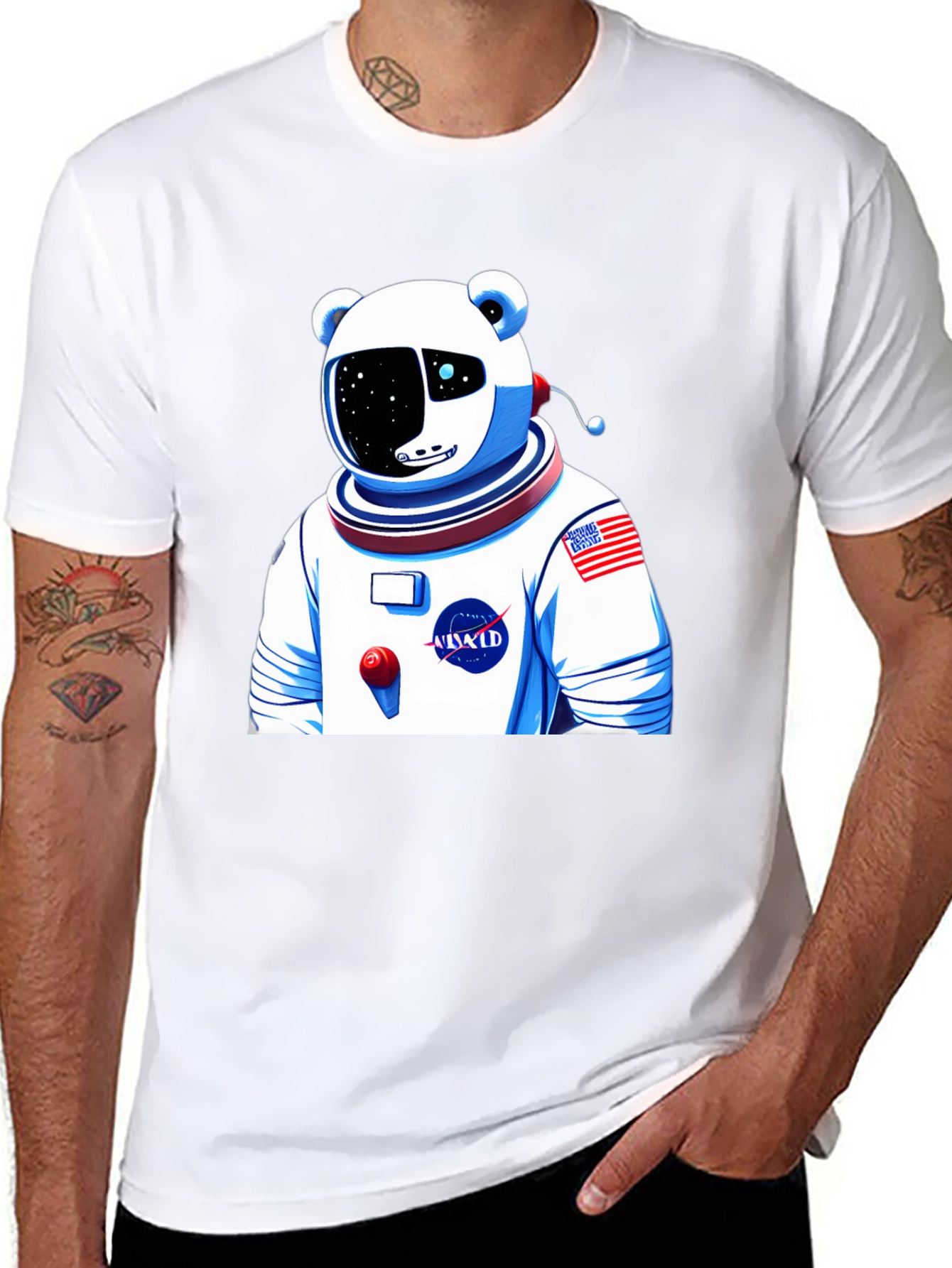 Camiseta Negra con Diseño Astronauta Oso Polar