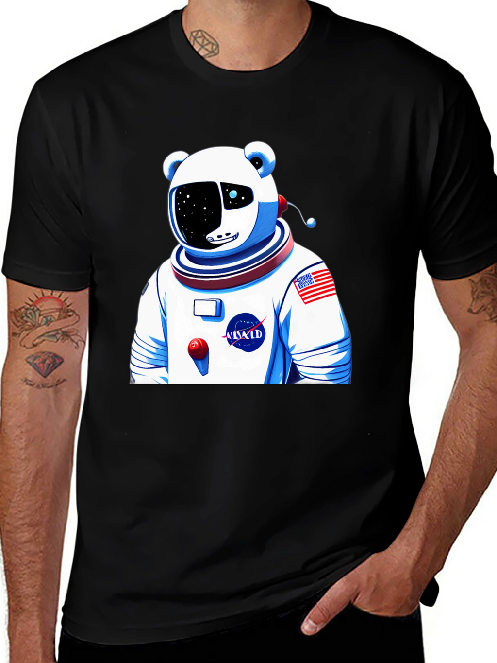 Camiseta Negra con Diseño Astronauta Oso Polar