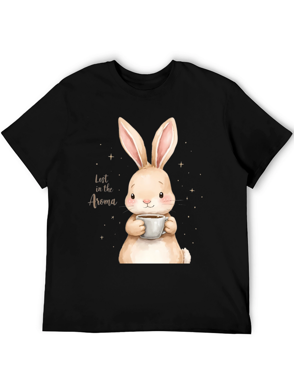 Camiseta Negra con Conejo y Café
