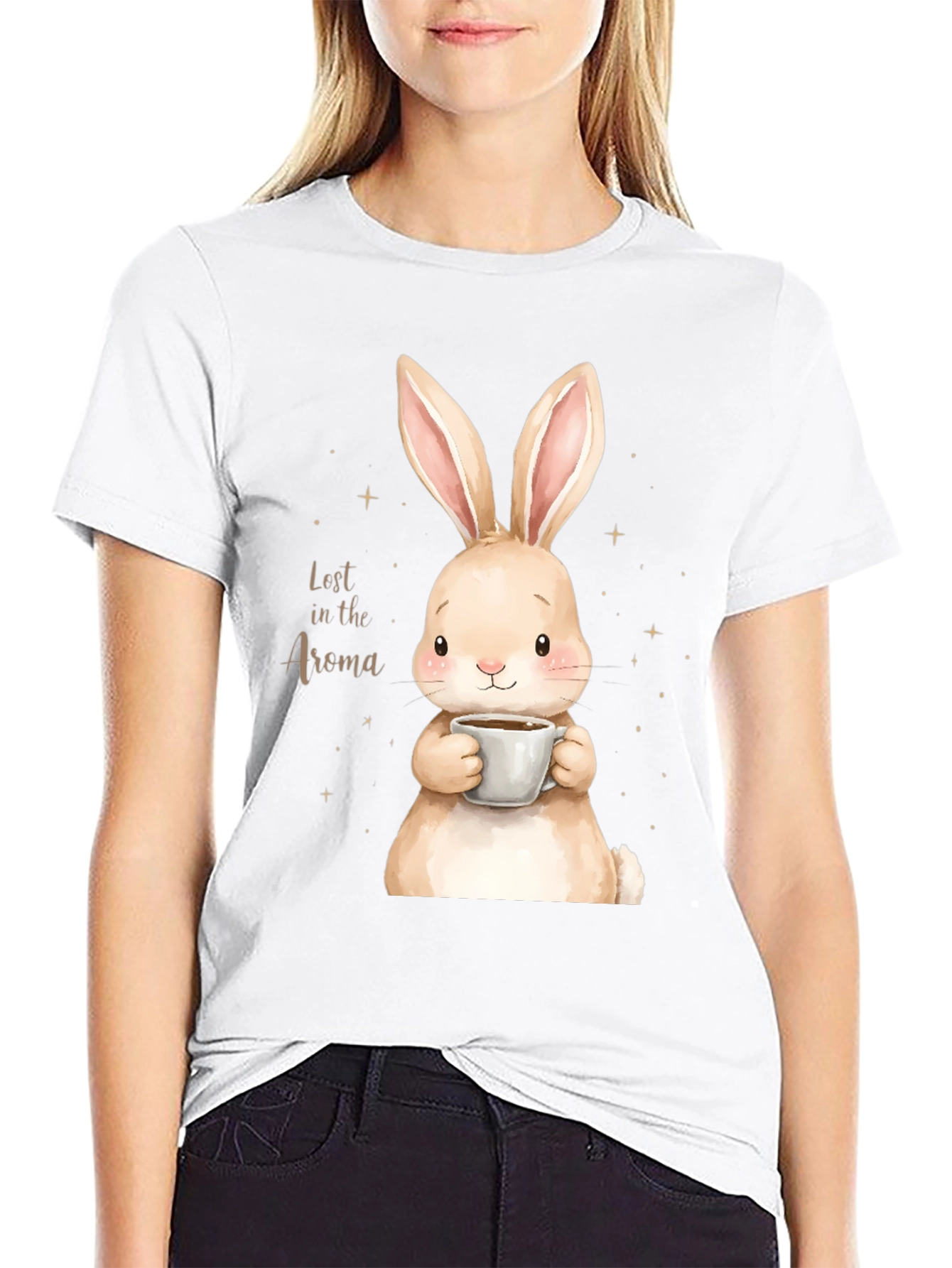 Camiseta Negra con Conejo y Café