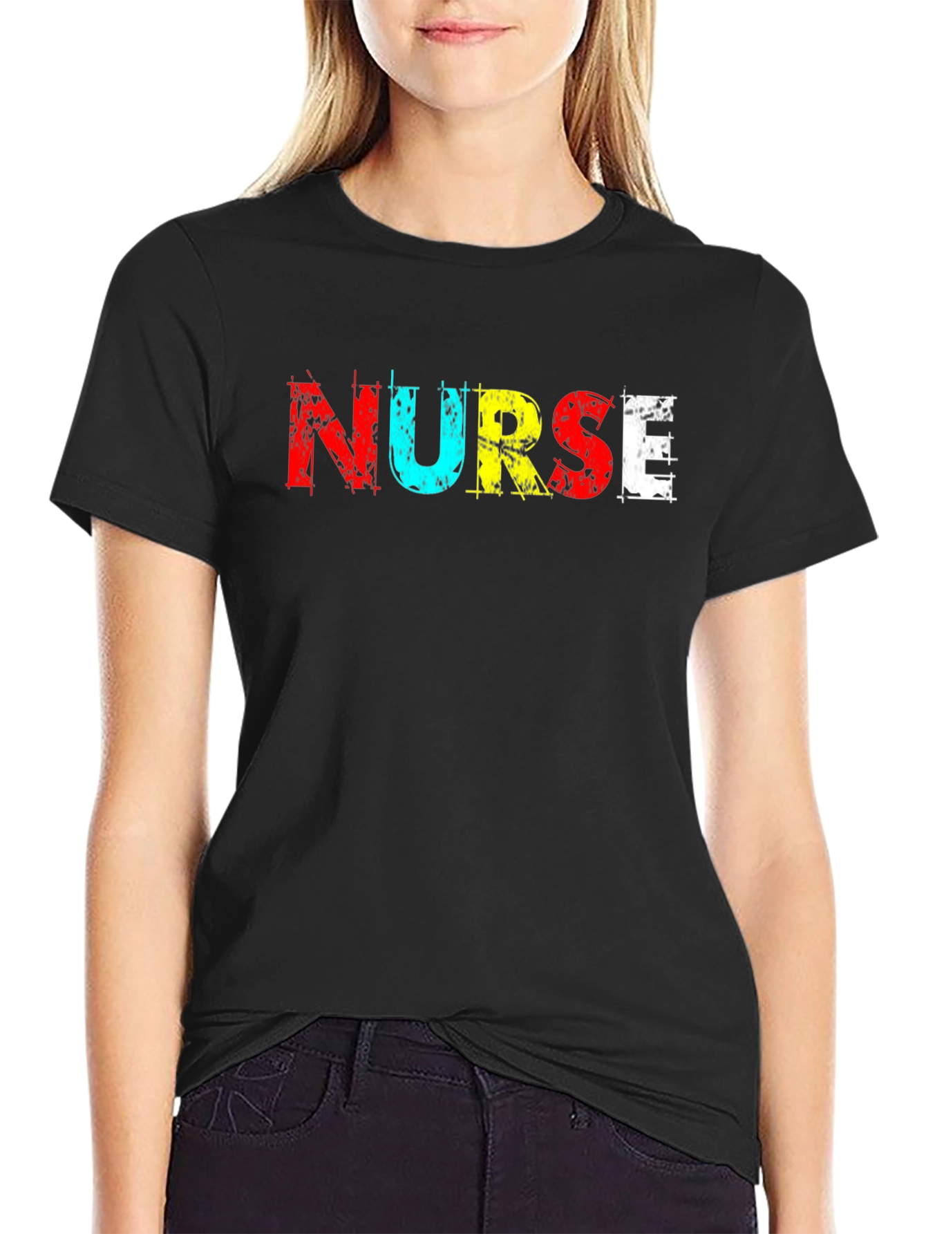 Camiseta Negra NURSE Colorida