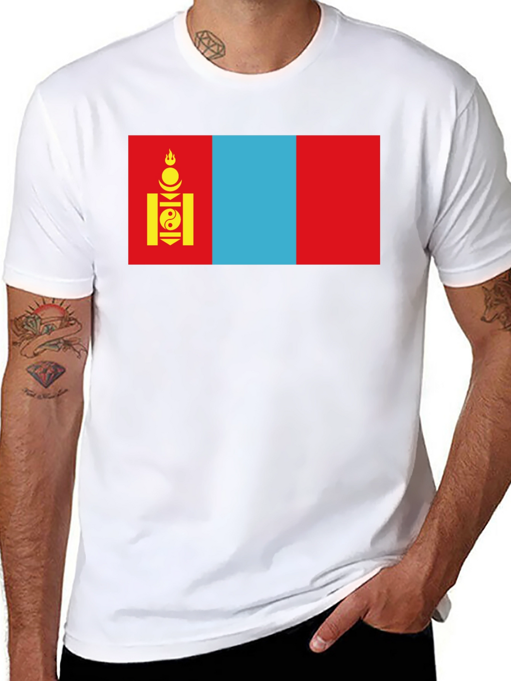 Camiseta Negra con Bandera de Mongolia