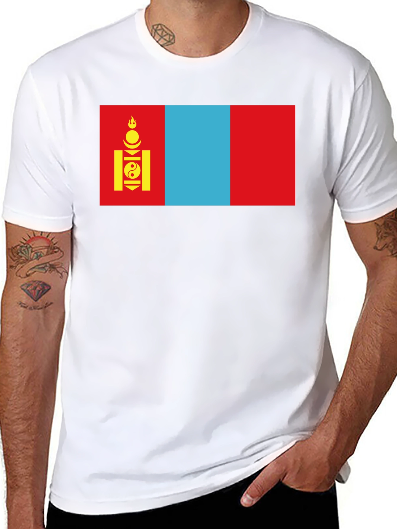 Camiseta Negra con Bandera de Mongolia