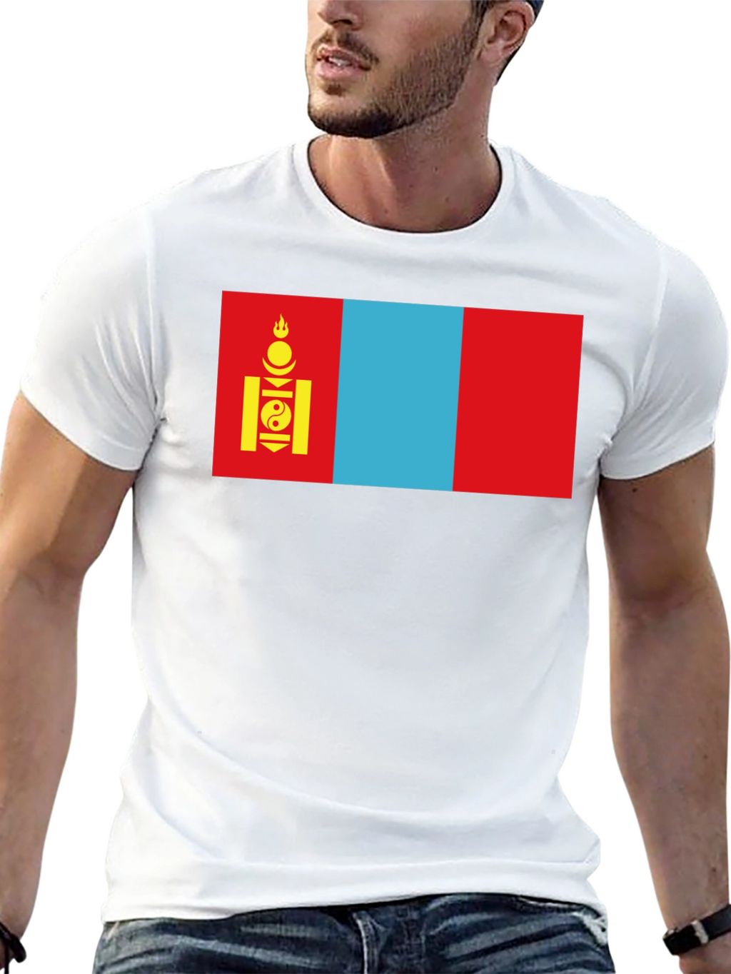 Camiseta Negra con Bandera de Mongolia