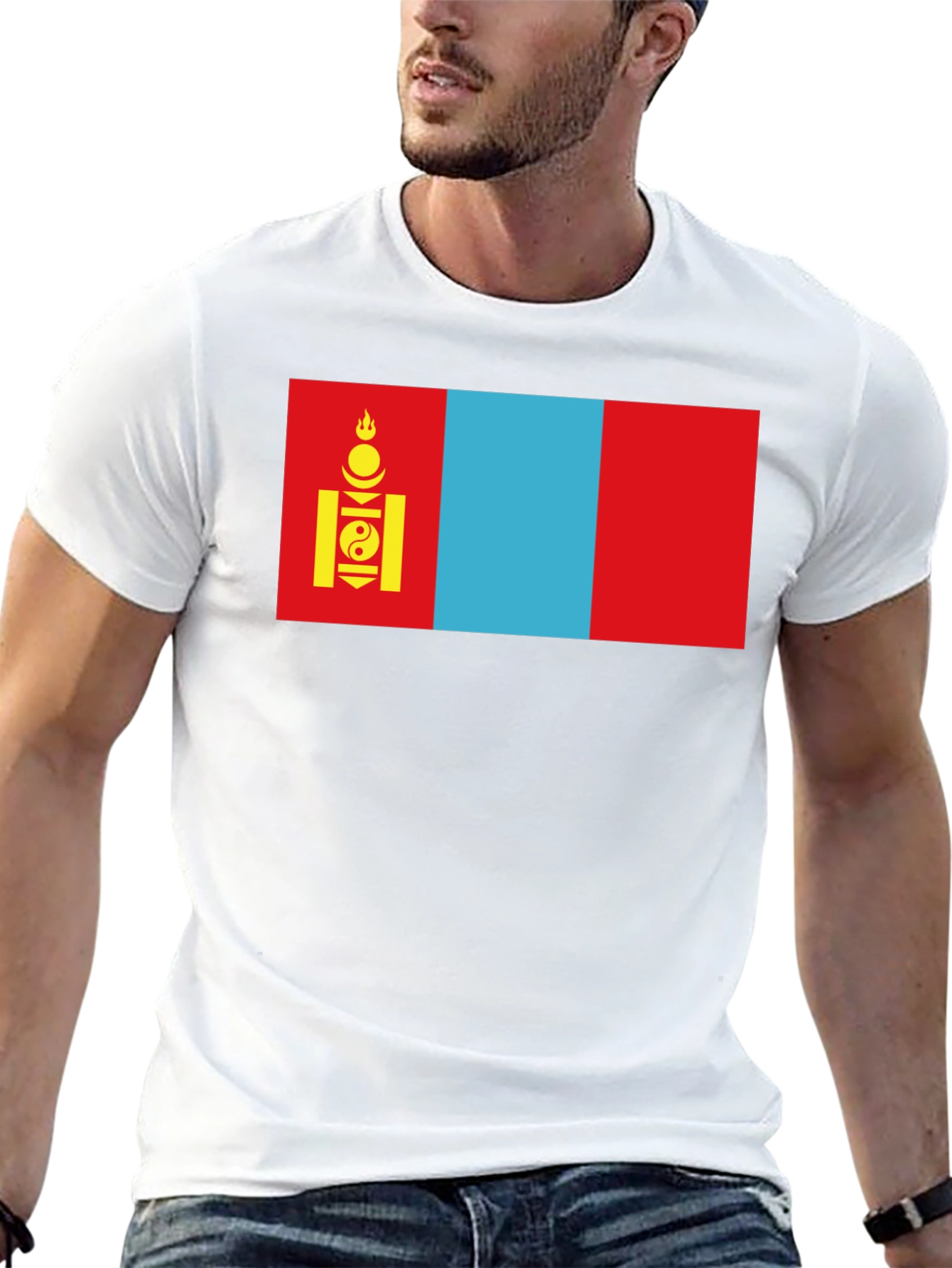 Camiseta Negra con Bandera de Mongolia