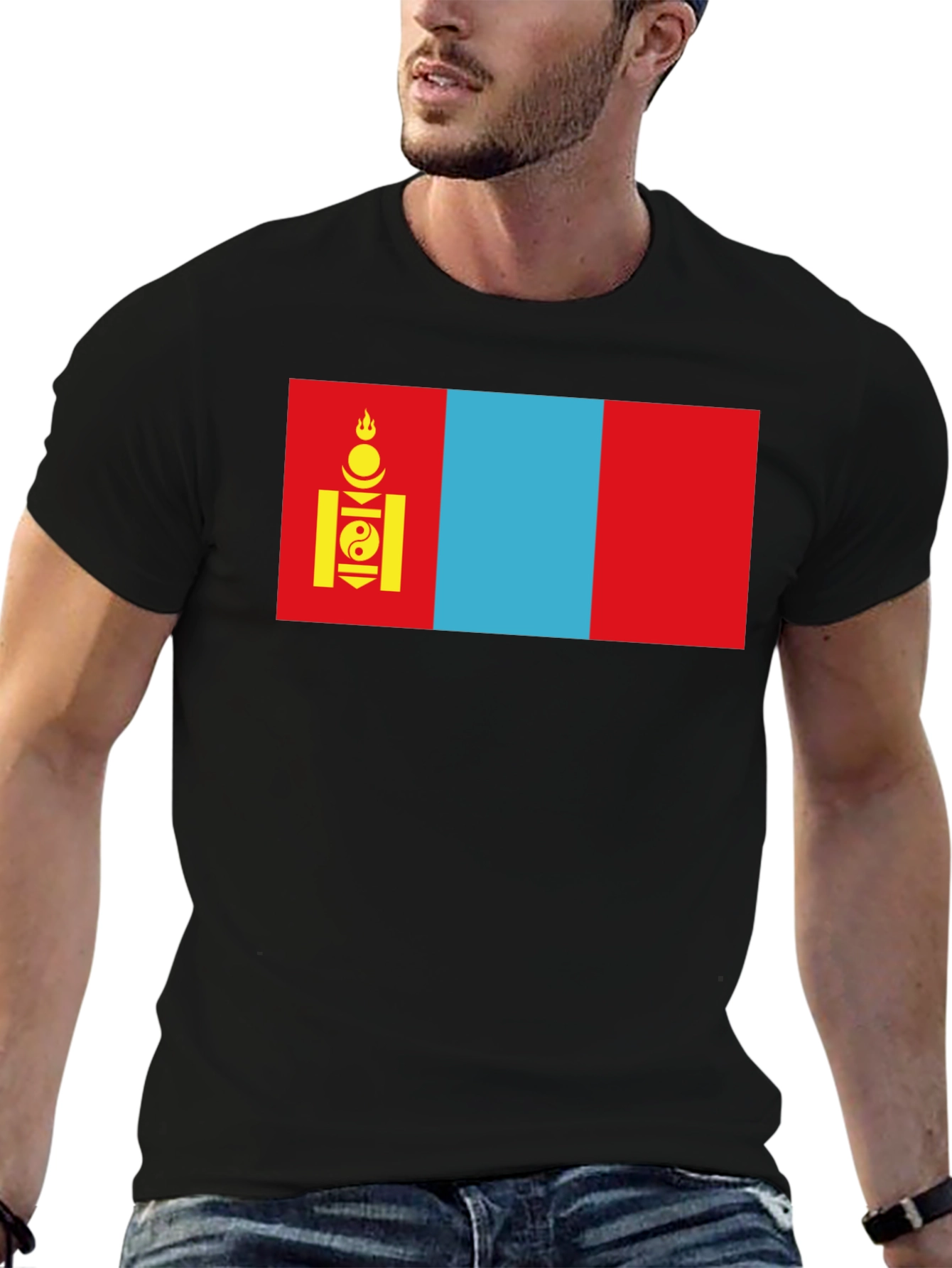 Camiseta Negra con Bandera de Mongolia