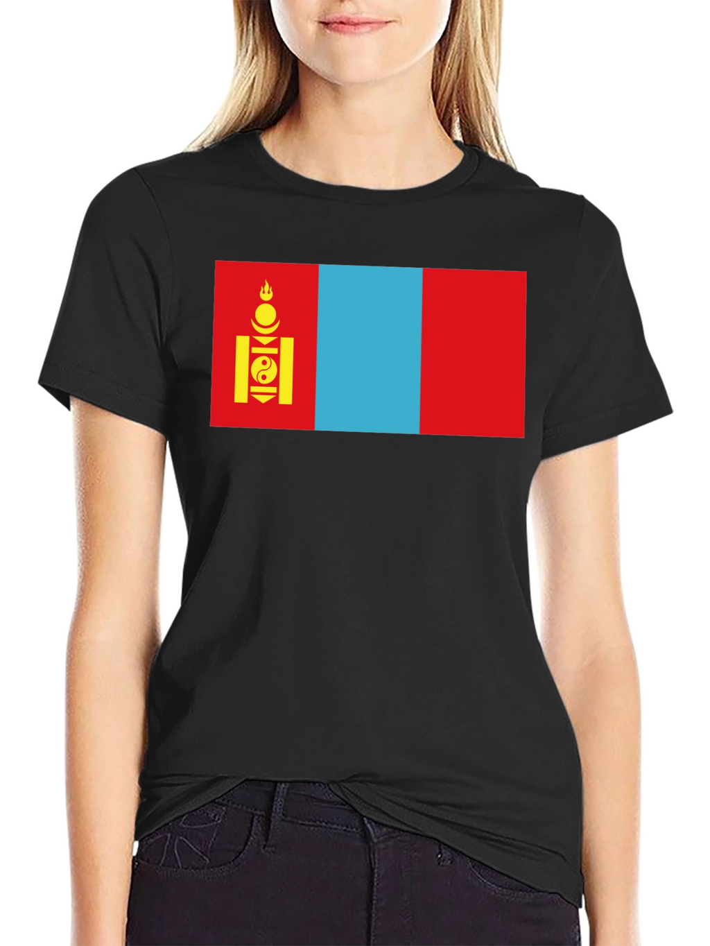 Camiseta Negra con Bandera de Mongolia