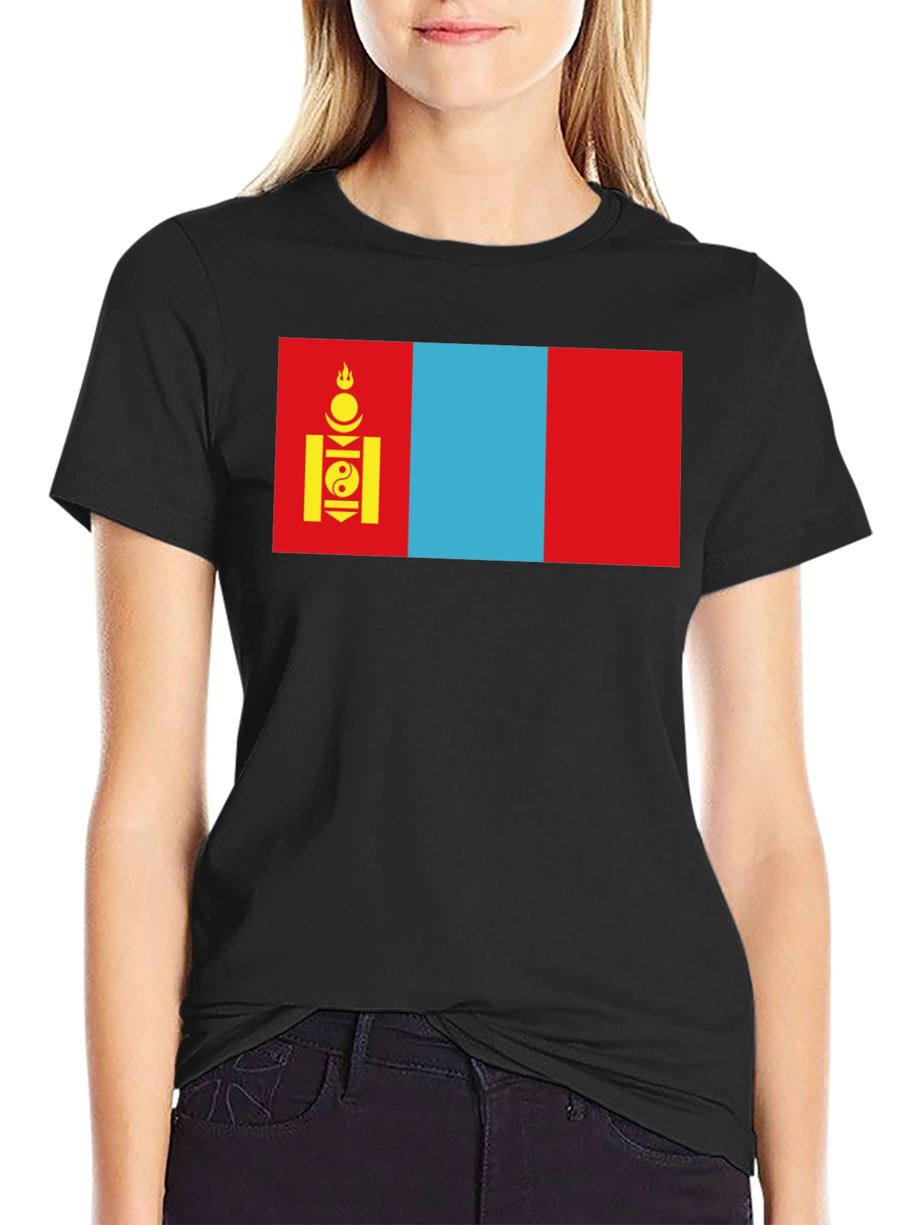 Camiseta Negra con Bandera de Mongolia