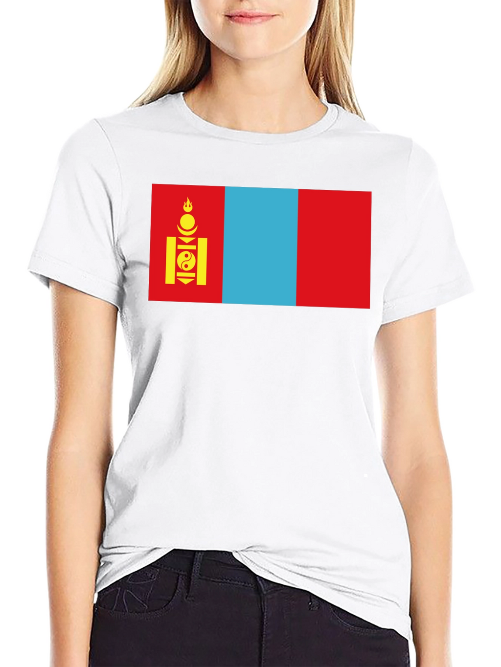 Camiseta Negra con Bandera de Mongolia