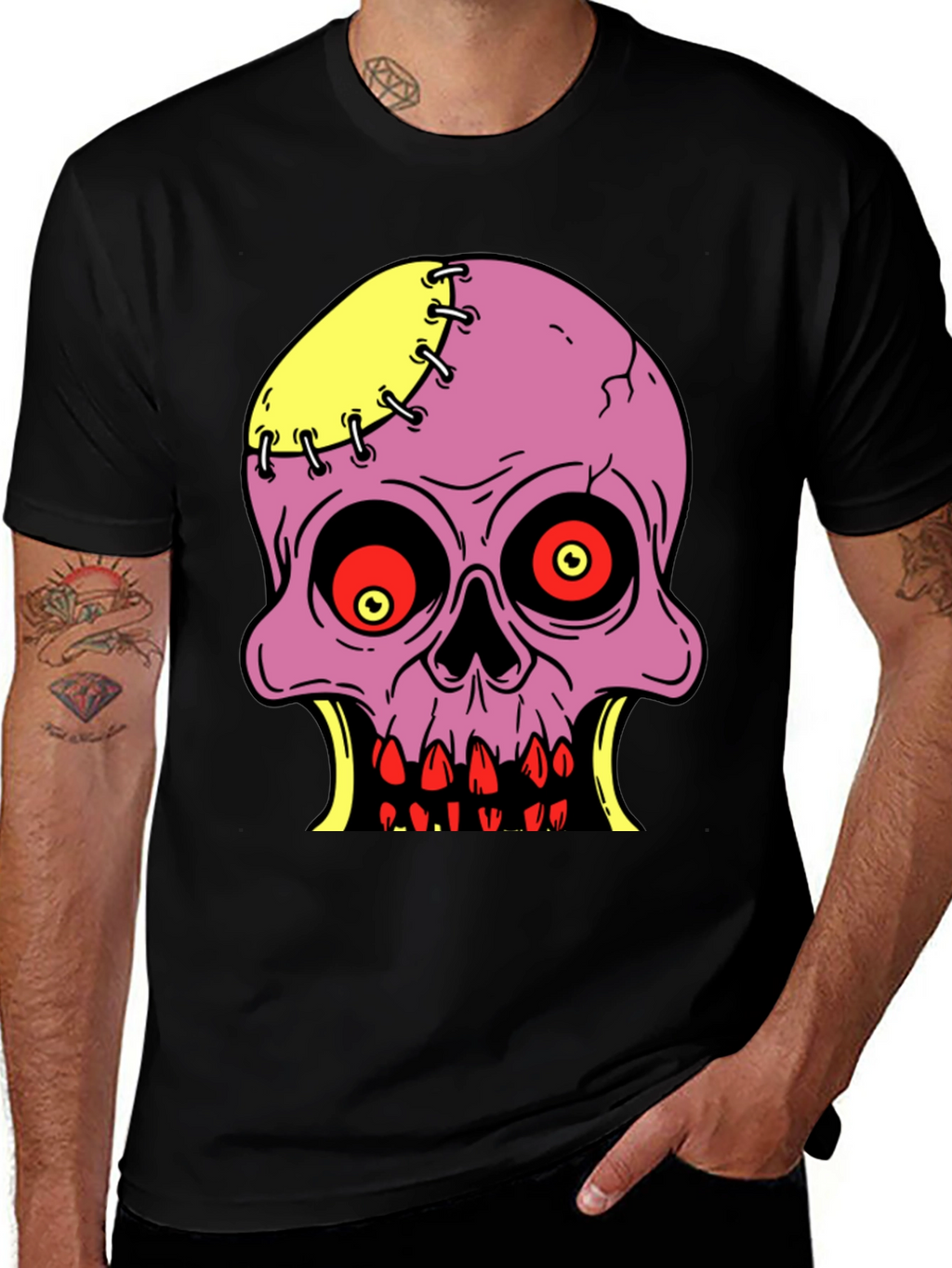 Camiseta Negra con Diseño de Calavera Zombie