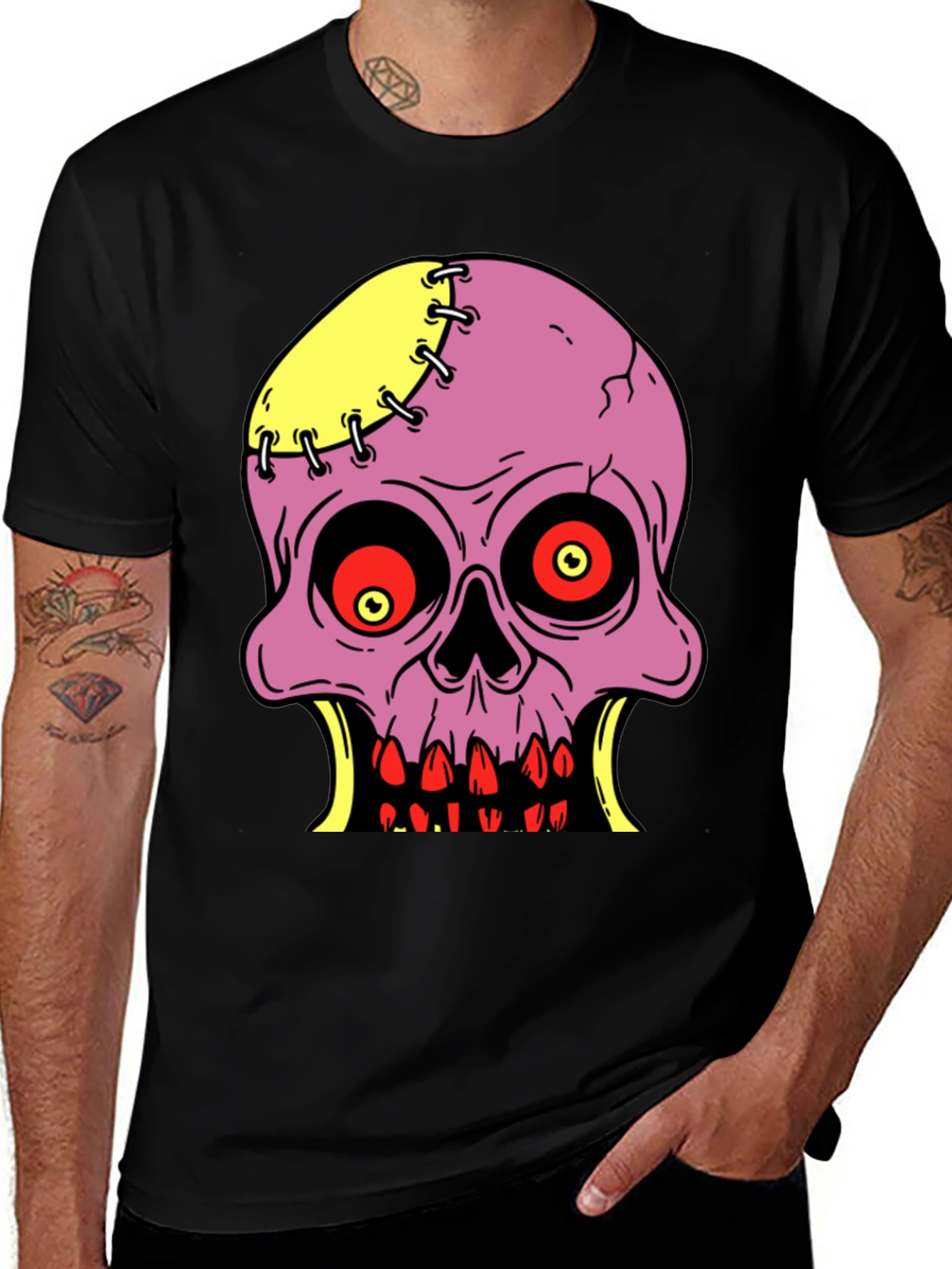 Camiseta Negra con Diseño de Calavera Zombie