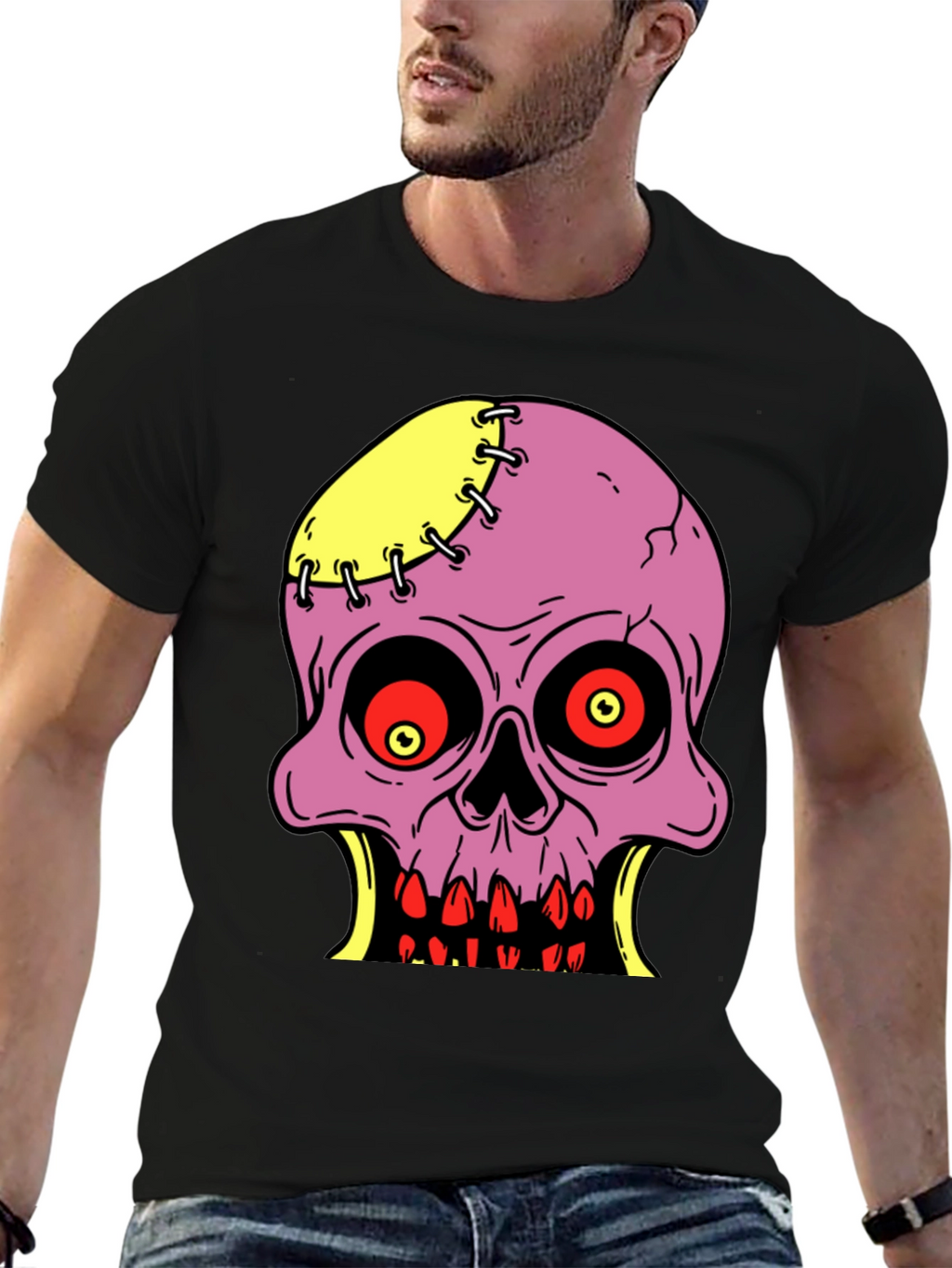 Camiseta Negra con Diseño de Calavera Zombie