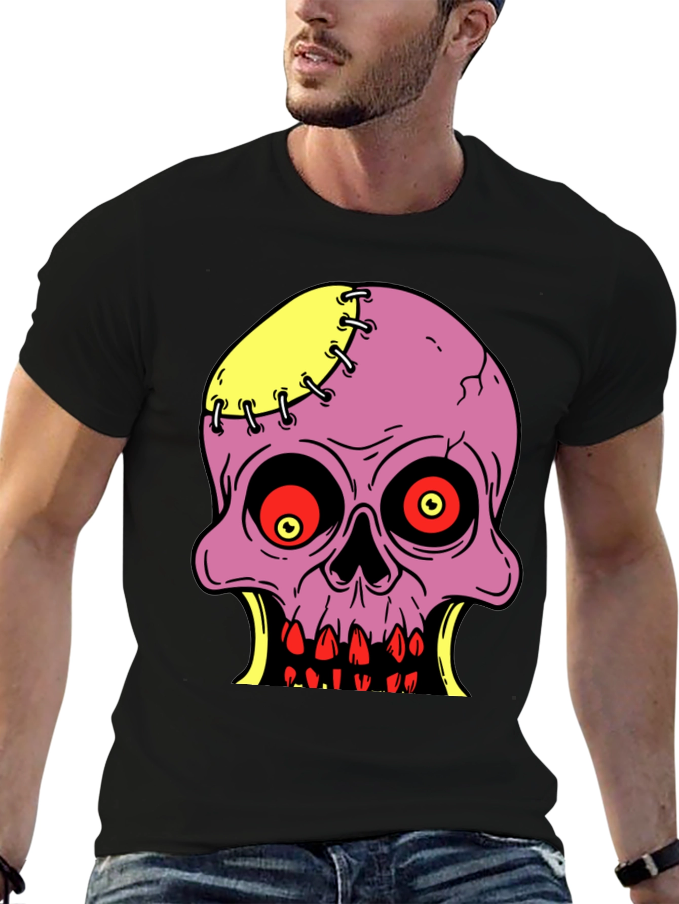 Camiseta Negra con Diseño de Calavera Zombie