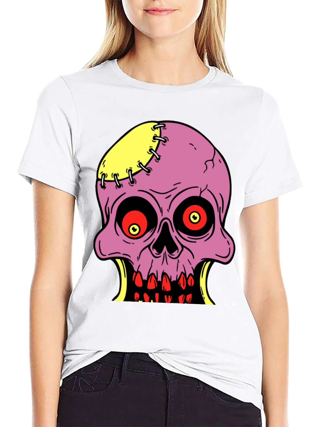 Camiseta Negra con Diseño de Calavera Zombie