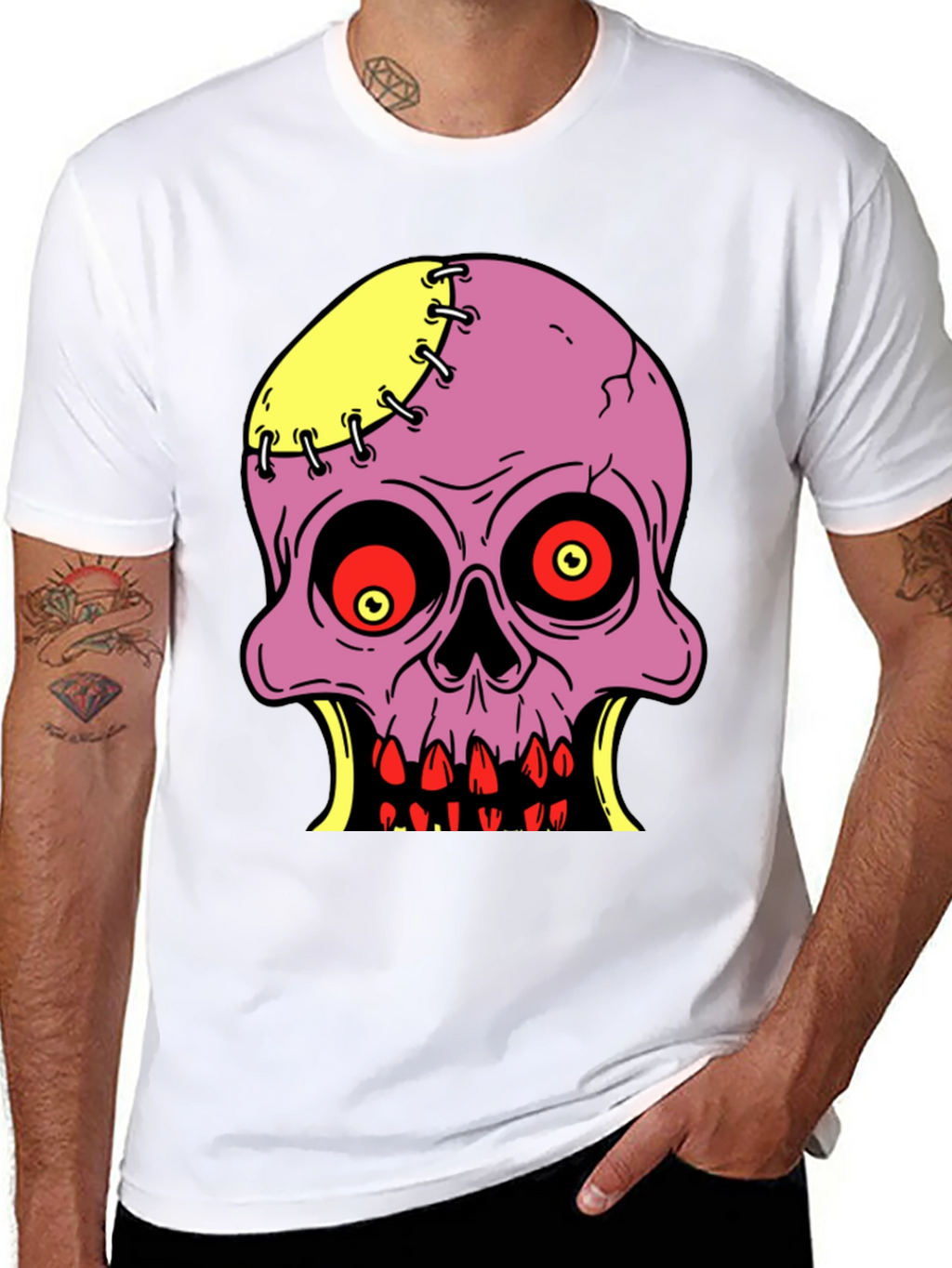 Camiseta Negra con Diseño de Calavera Zombie