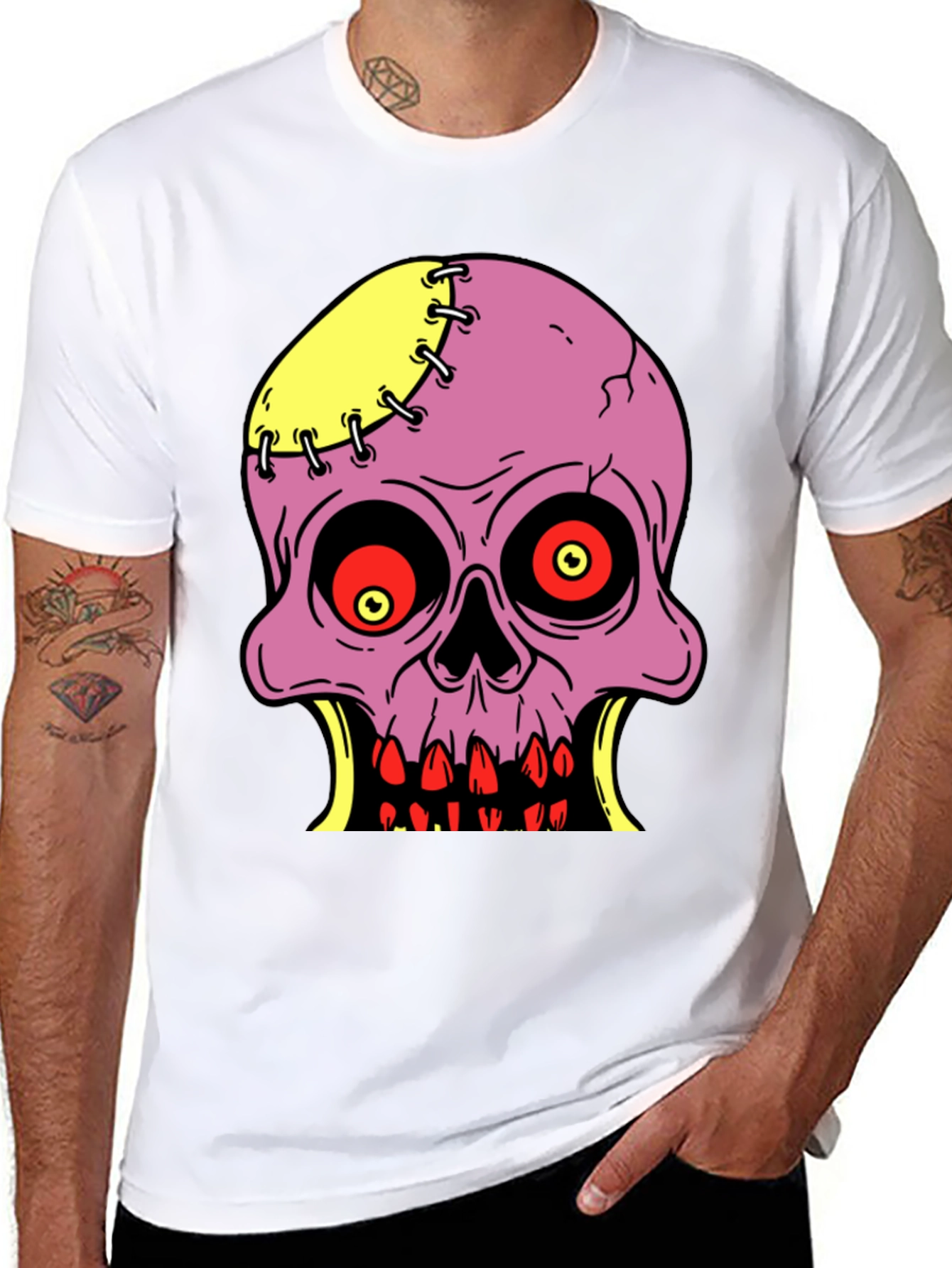 Camiseta Negra con Diseño de Calavera Zombie