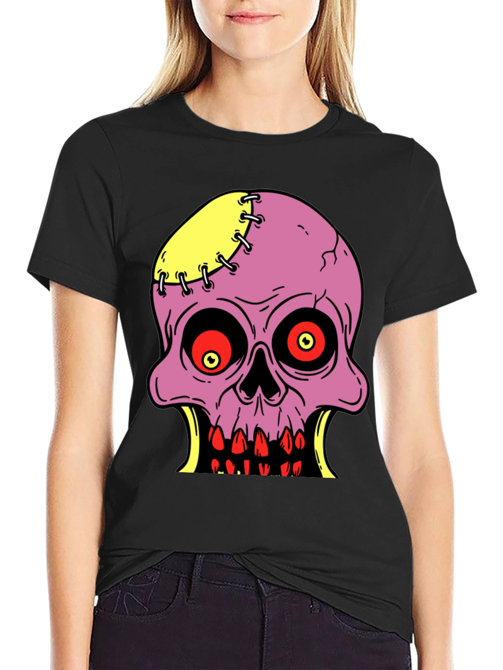Camiseta Negra con Diseño de Calavera Zombie