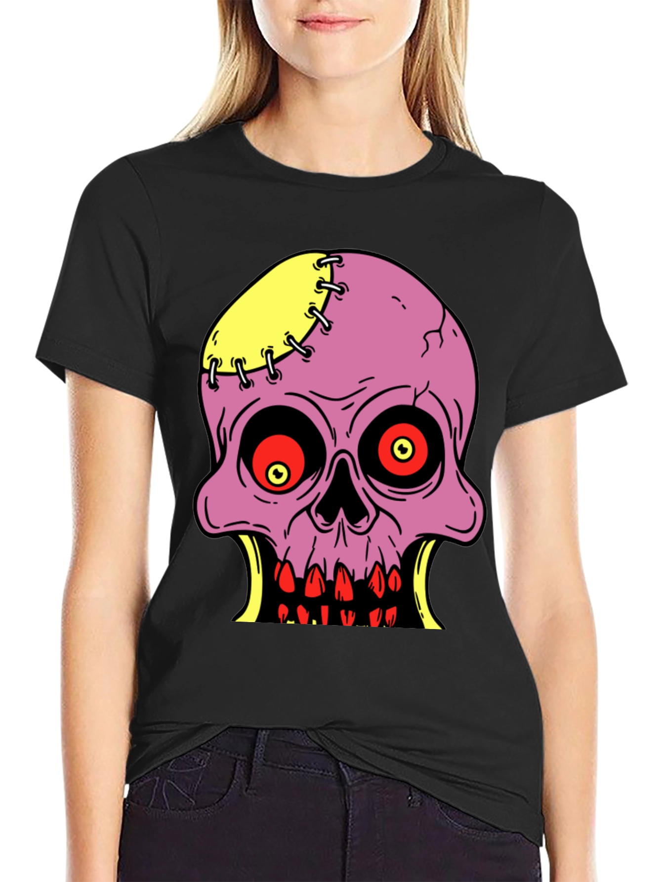 Camiseta Negra con Diseño de Calavera Zombie