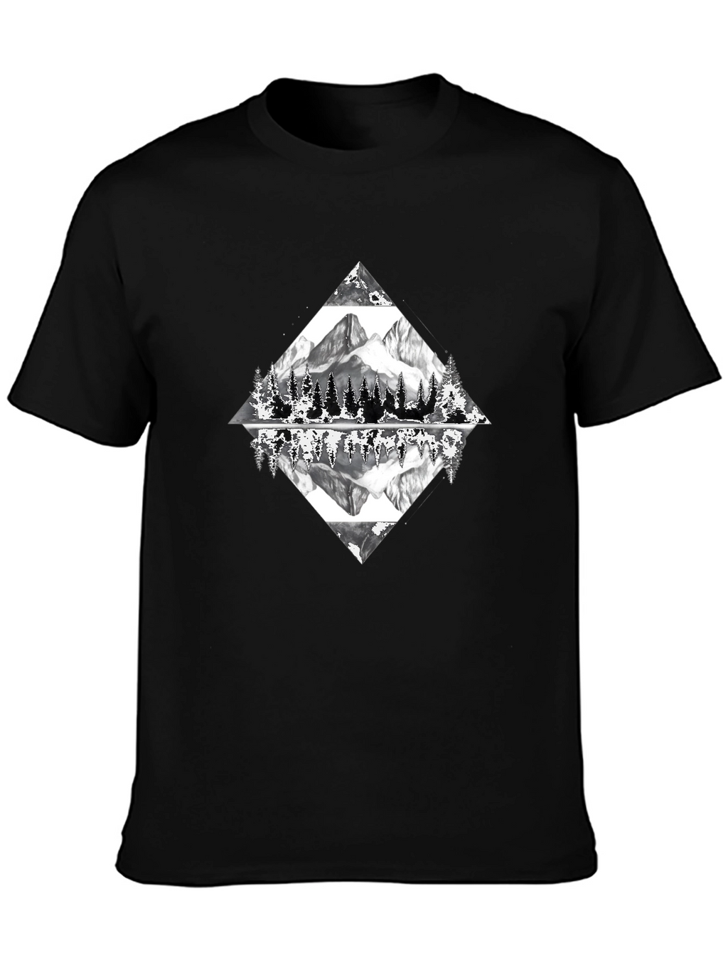 Camiseta Negra con Diseño de Montaña Reflejada