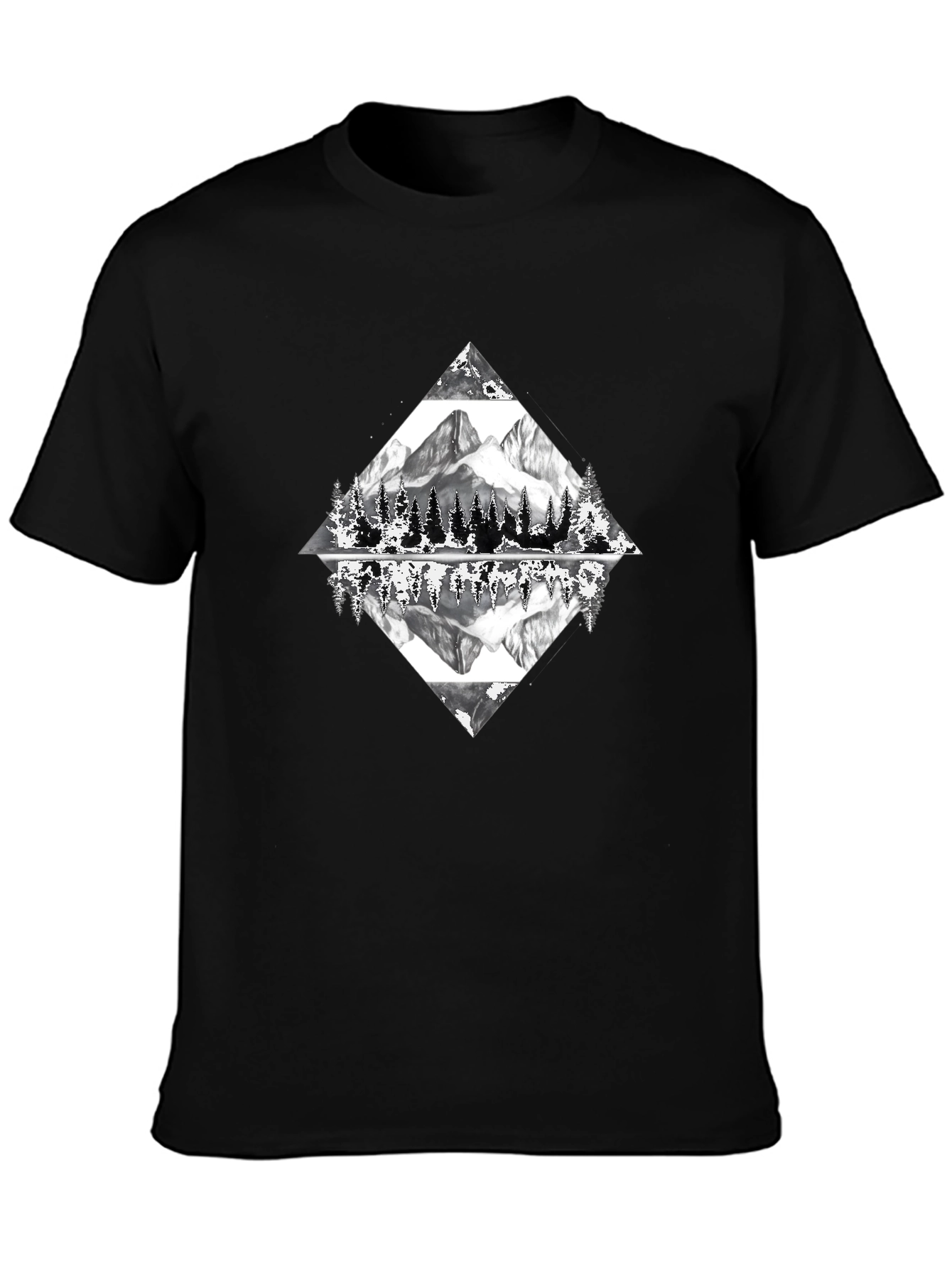 Camiseta Negra con Diseño de Montaña Reflejada