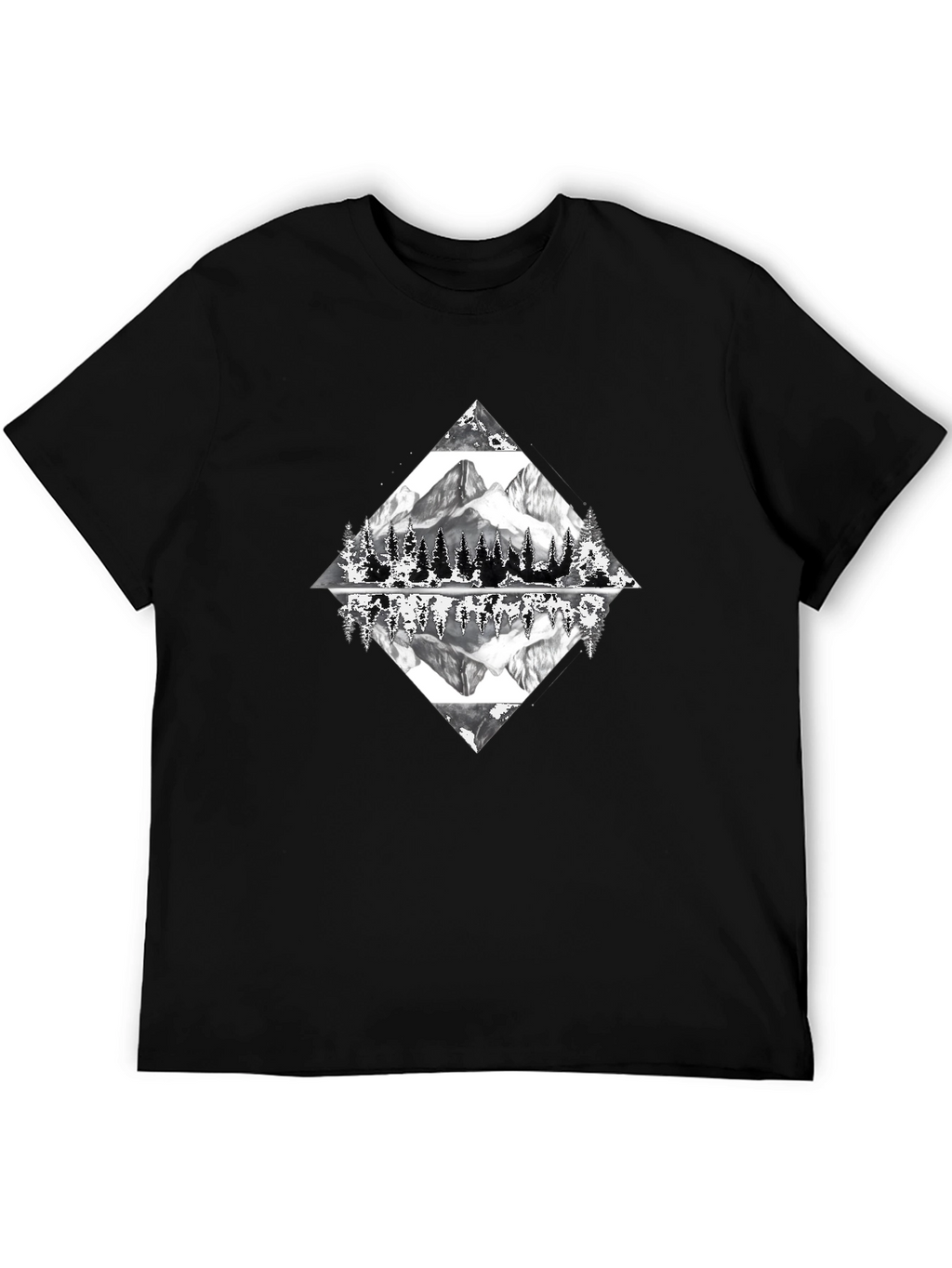 Camiseta Negra con Diseño de Montaña Reflejada