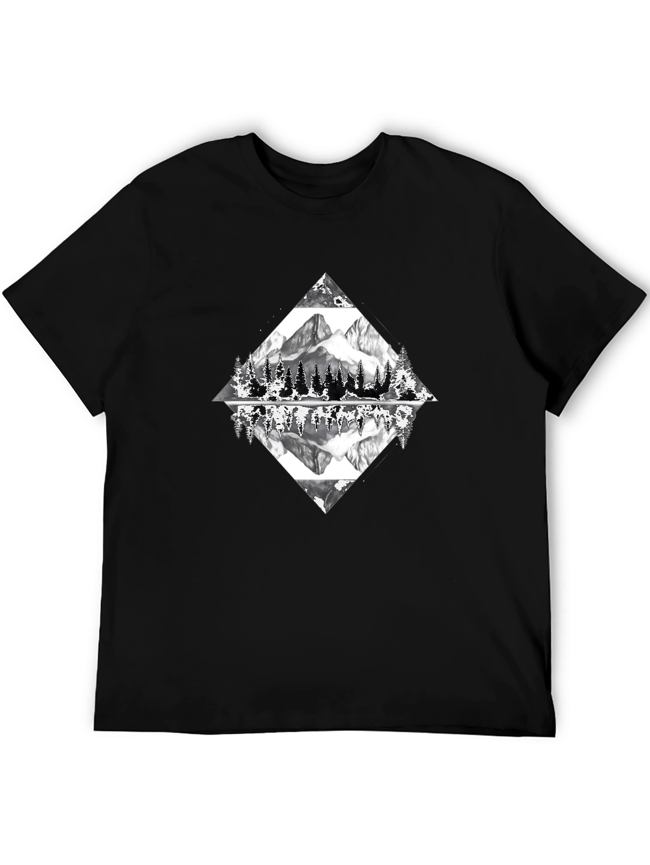 Camiseta Negra con Diseño de Montaña Reflejada