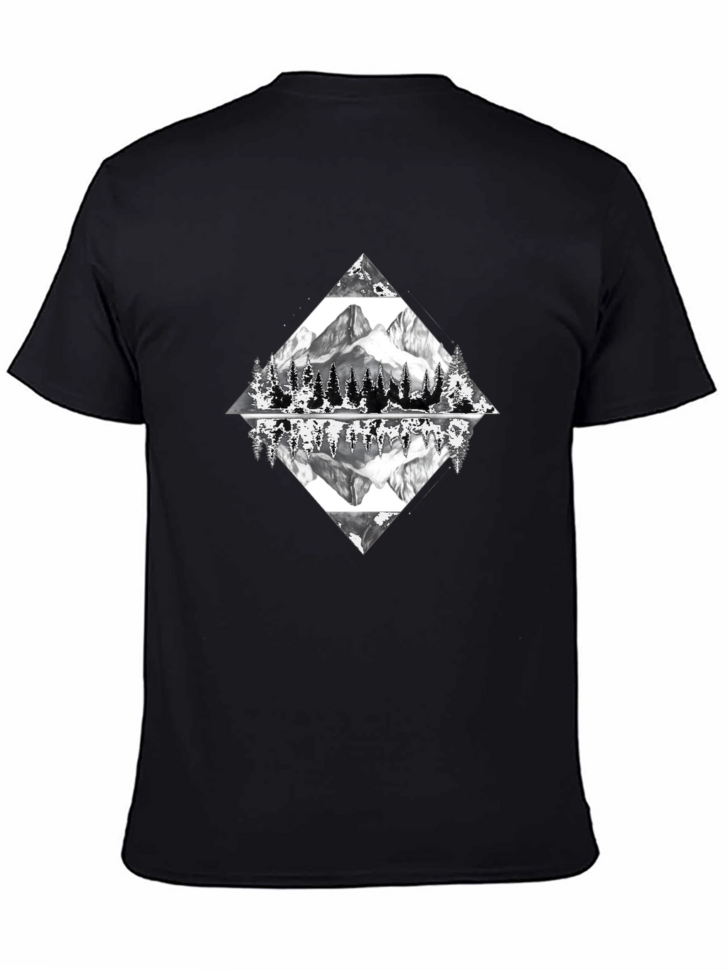 Camiseta Negra con Diseño de Montaña Reflejada