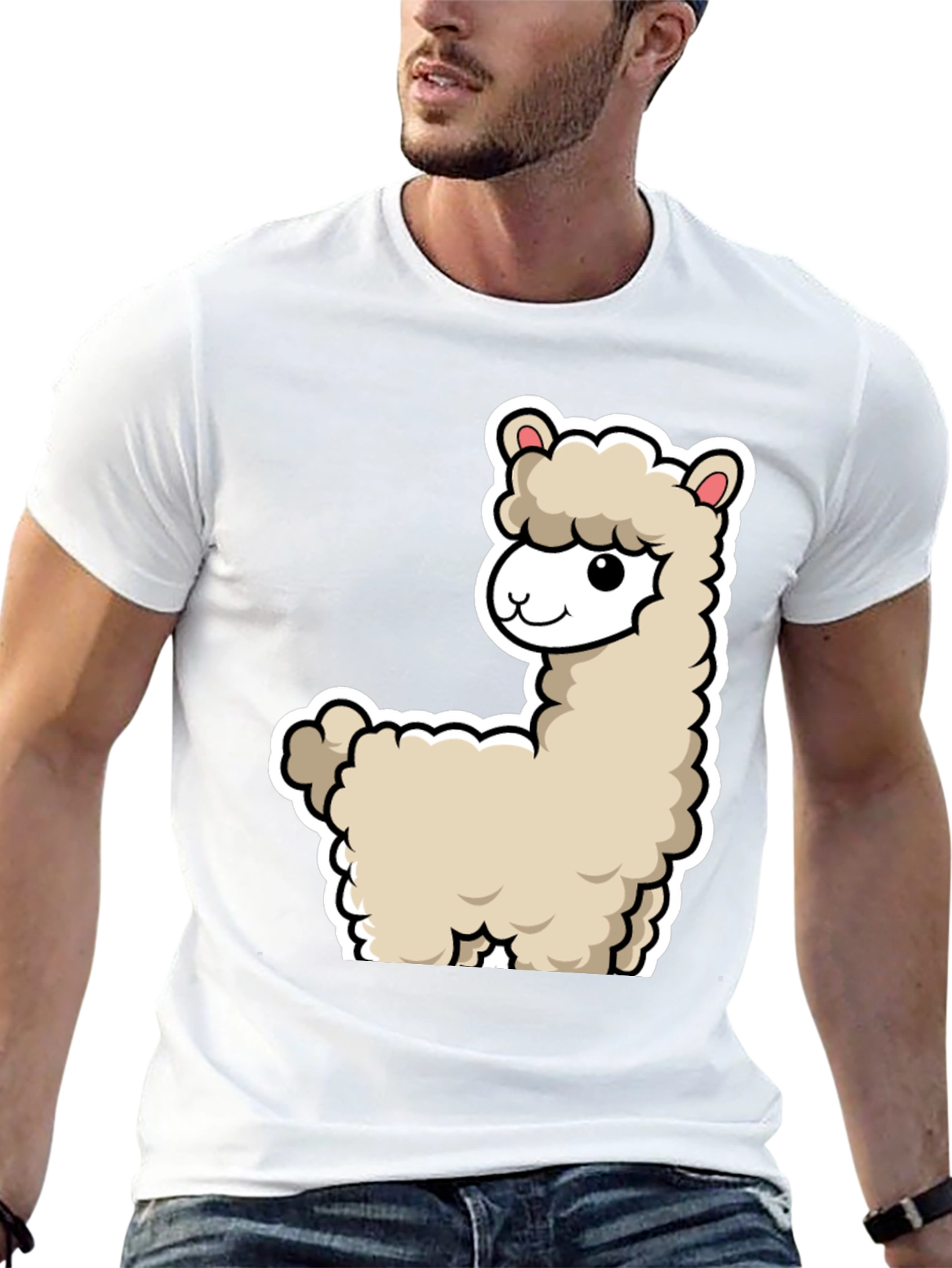 Camiseta Negra con Diseño de Llama Adorable