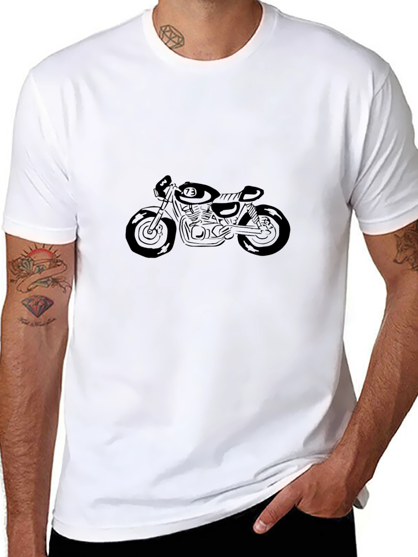 Camiseta Negra con Diseño de Motocicleta Clásica