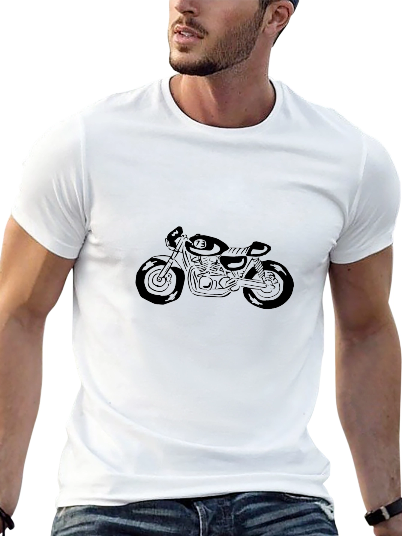 Camiseta Negra con Diseño de Motocicleta Clásica
