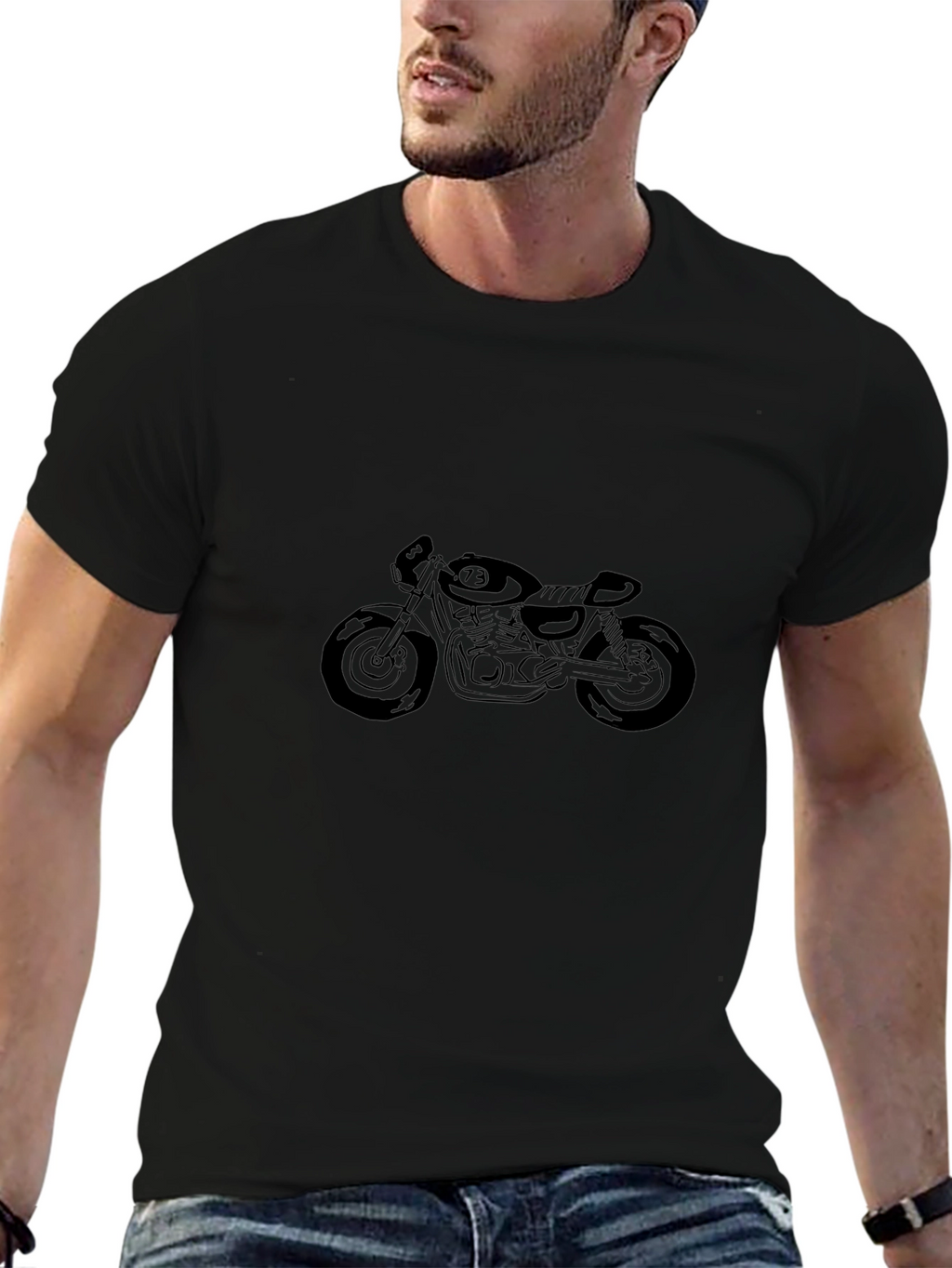 Camiseta Negra con Diseño de Motocicleta Clásica