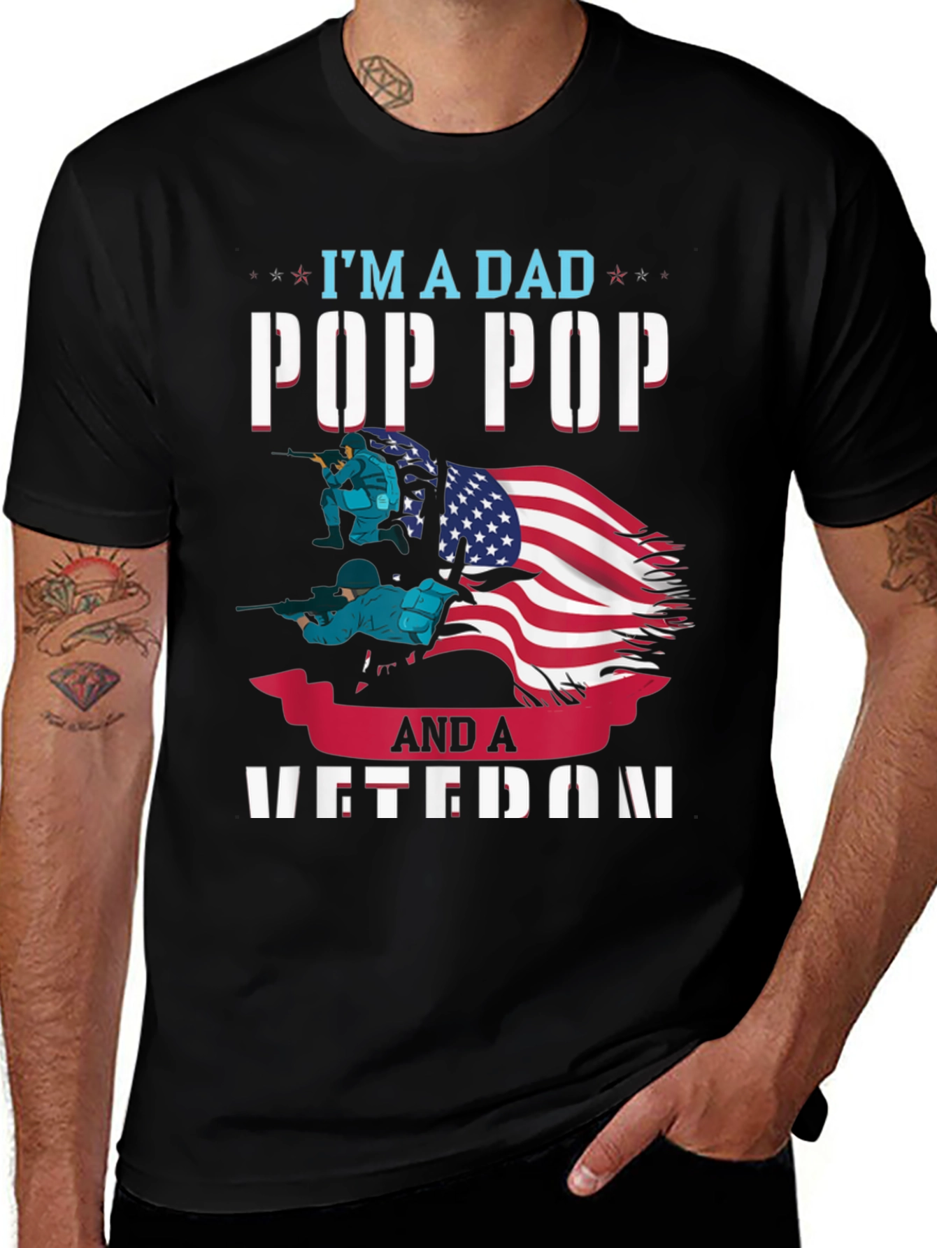 Camiseta Hombre: Papá Pop Pop y Veterano