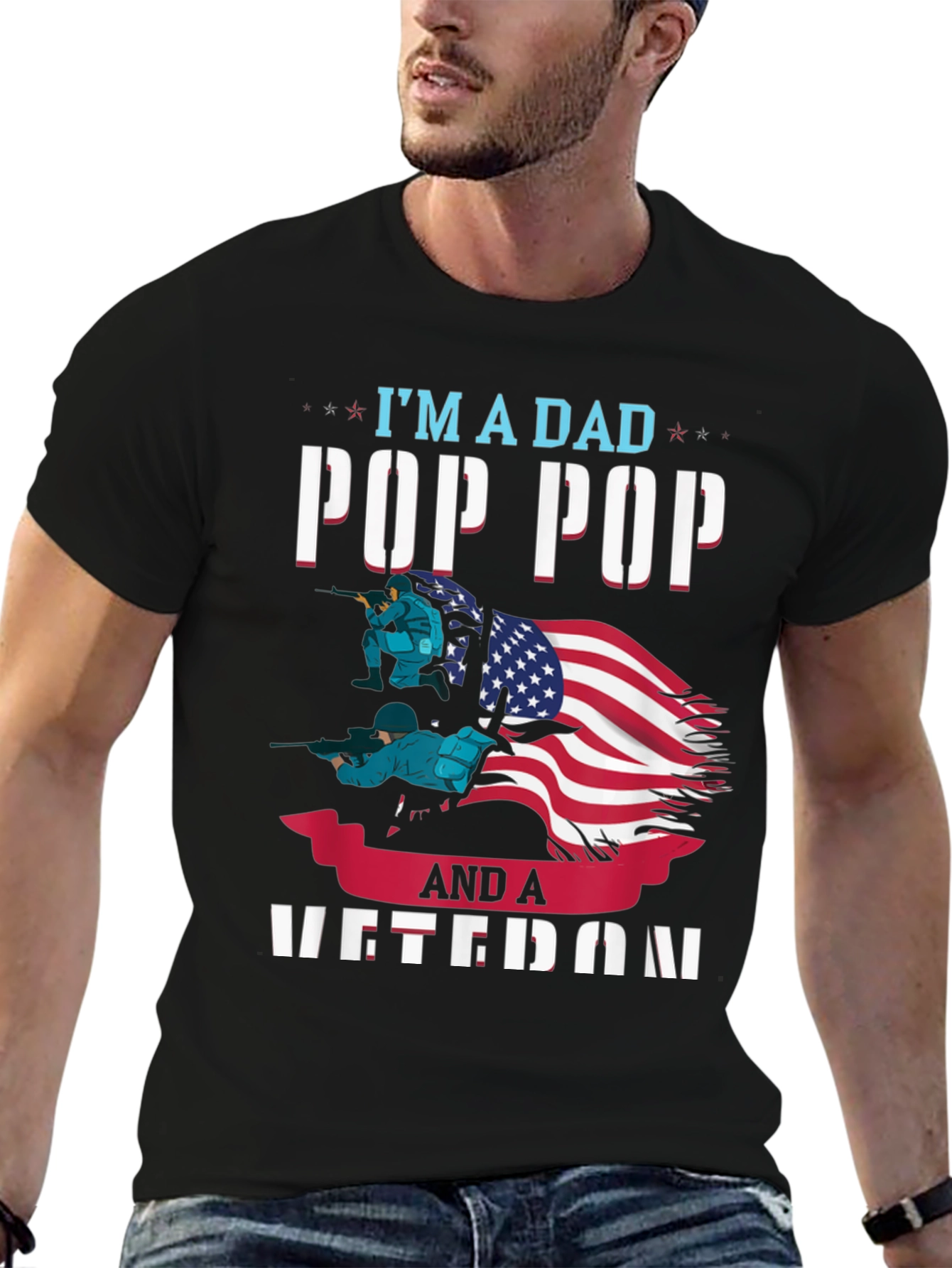 Camiseta Hombre: Papá Pop Pop y Veterano