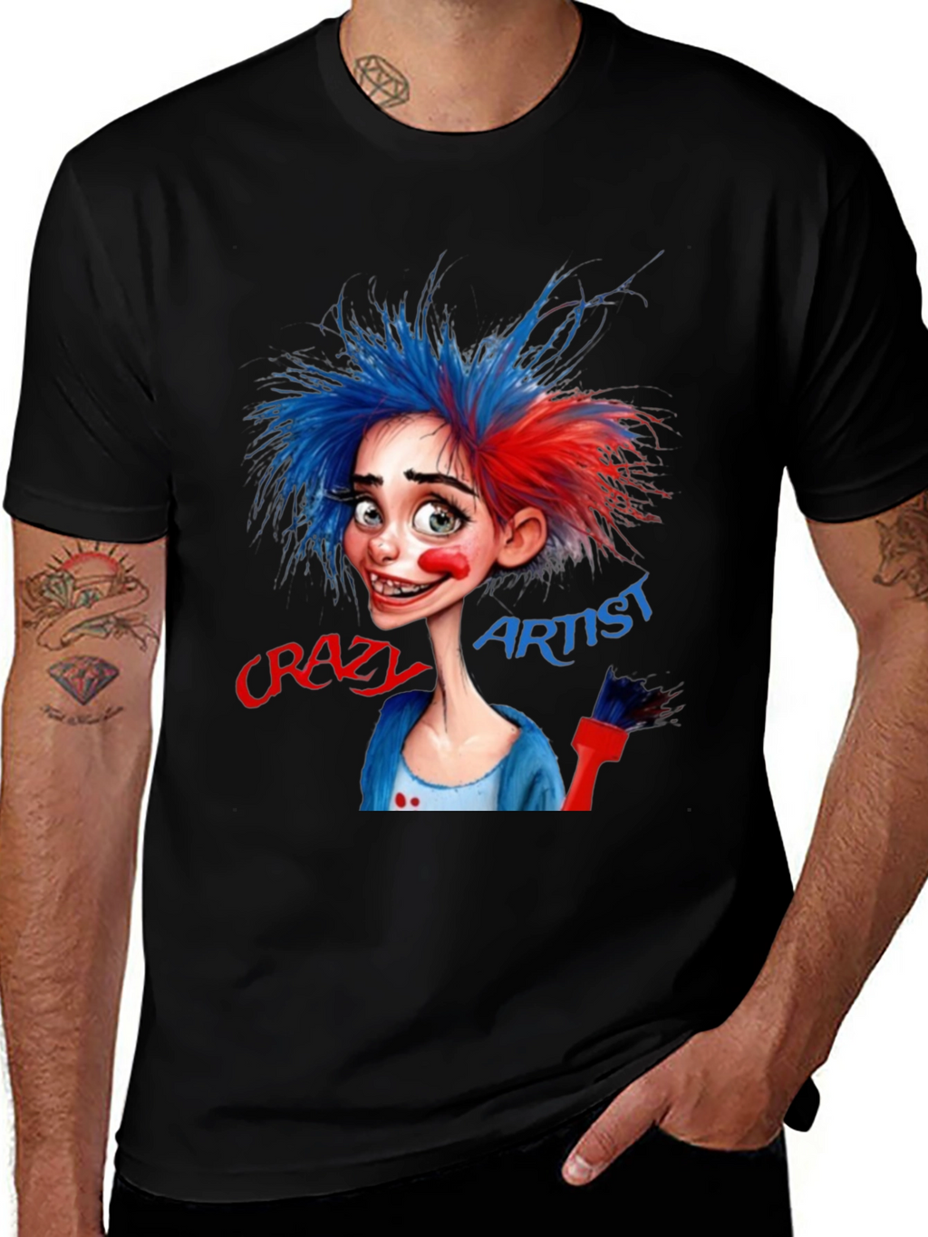 Camiseta Negra Artista Crazy Artist Estilo Dibujo
