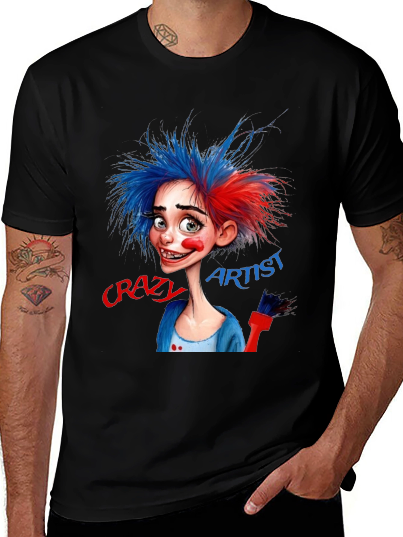 Camiseta Negra Artista Crazy Artist Estilo Dibujo
