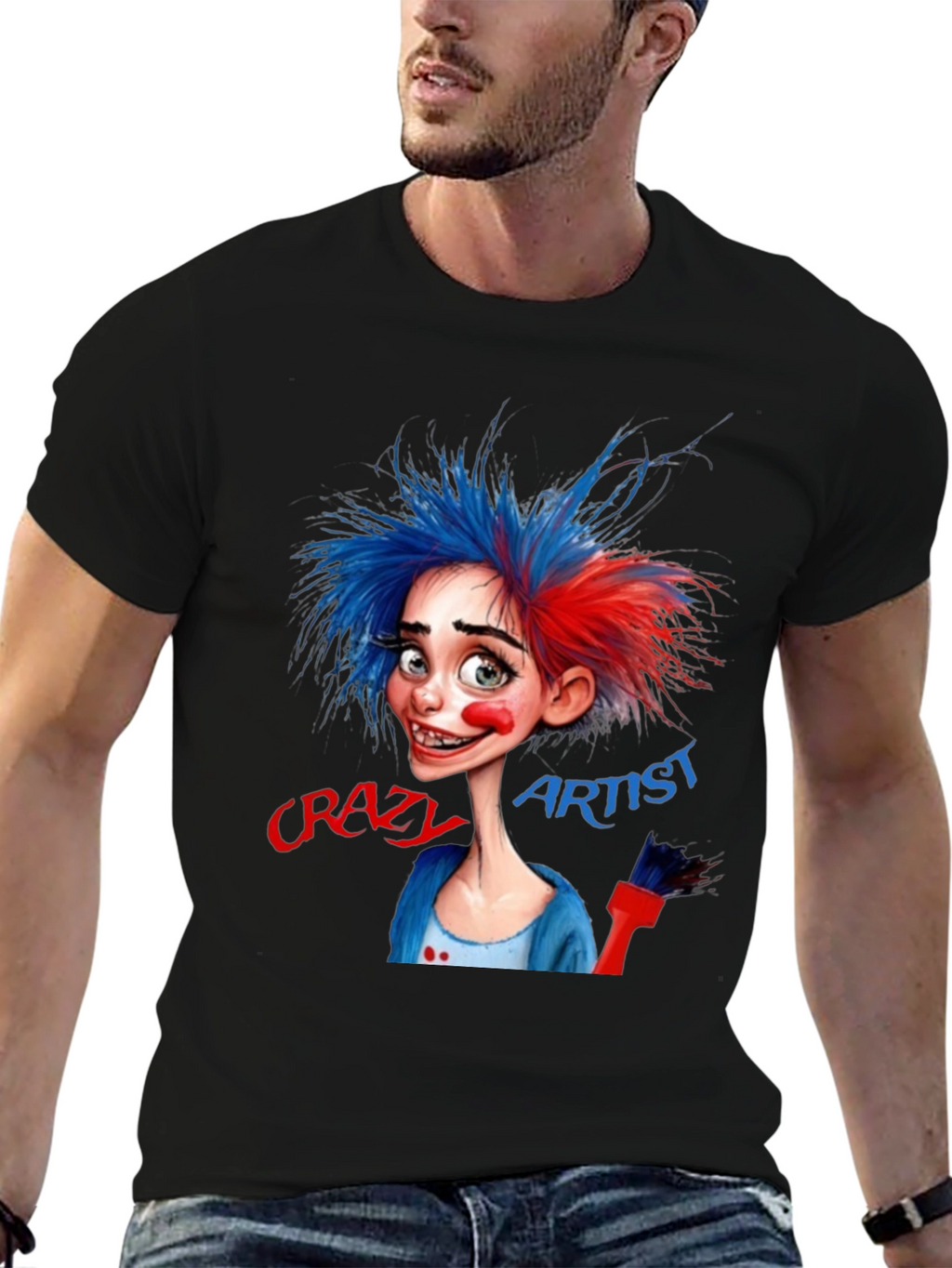 Camiseta Negra Artista Crazy Artist Estilo Dibujo