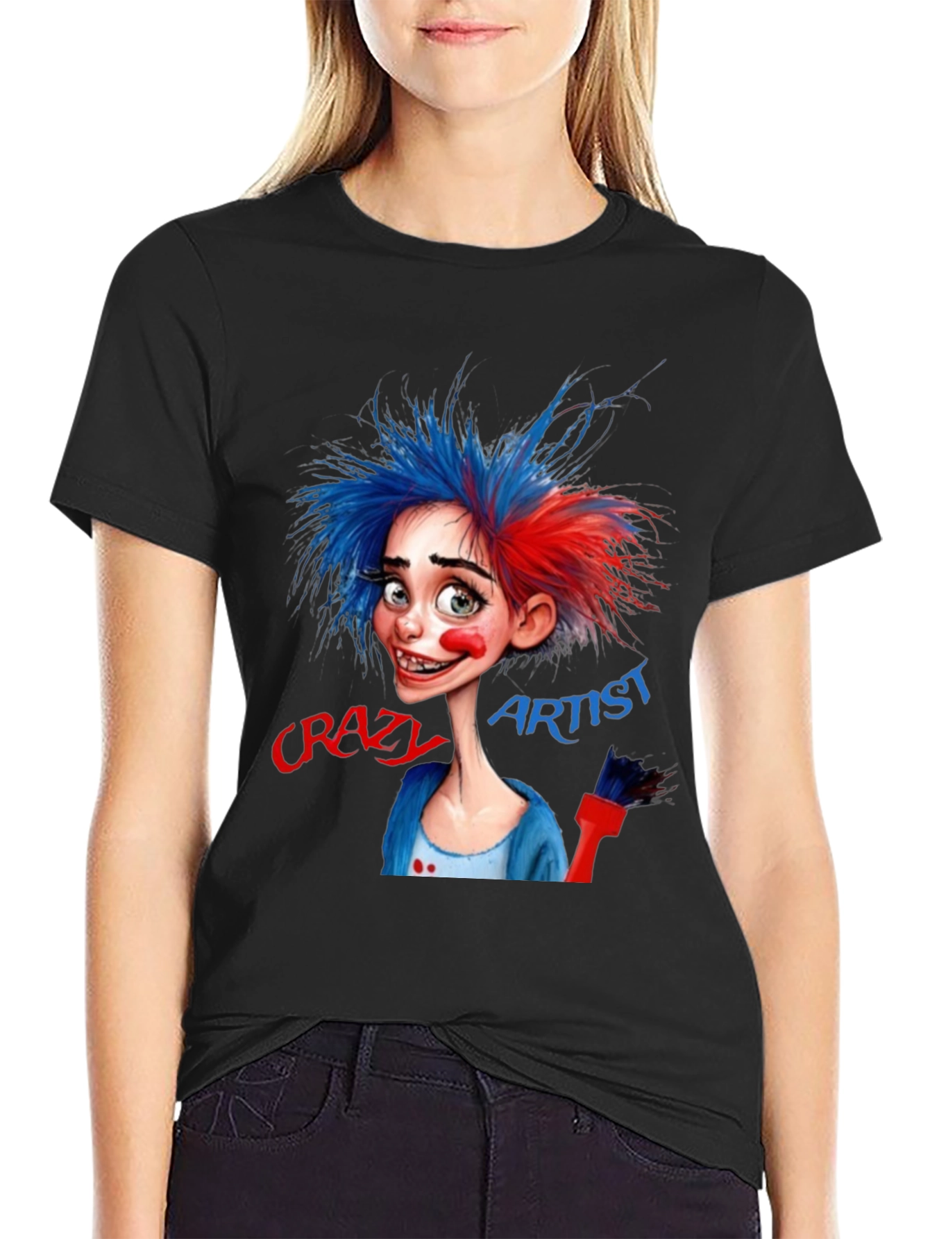 Camiseta Negra Artista Crazy Artist Estilo Dibujo