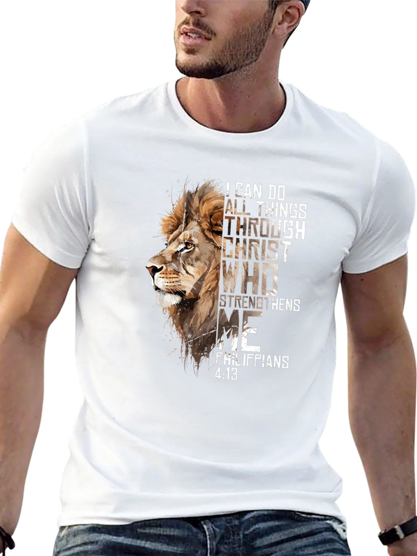 Camiseta Negra con Diseño de León y Versículo Bíblico