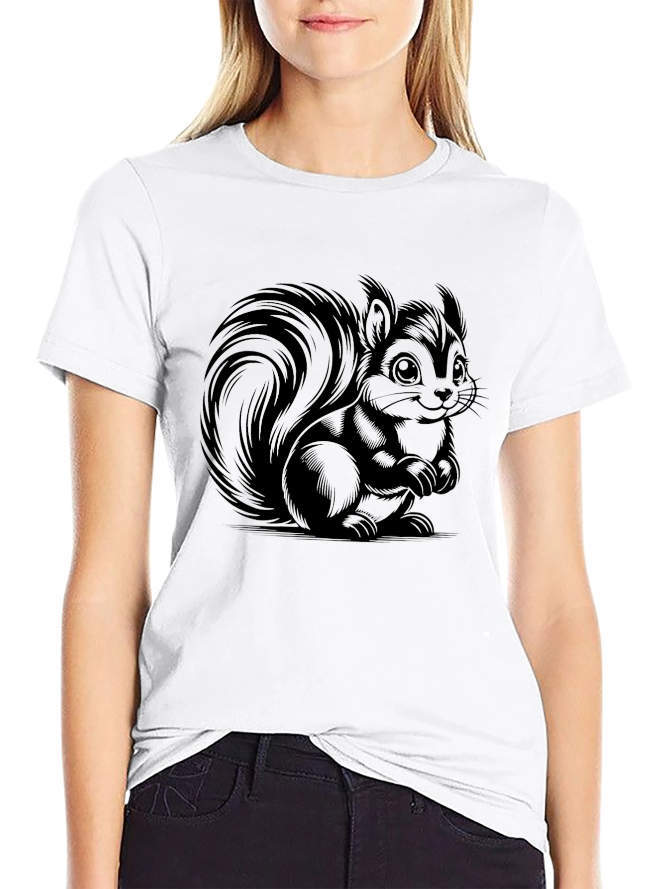 Camiseta Negra con Dibujo de Ardilla Animada