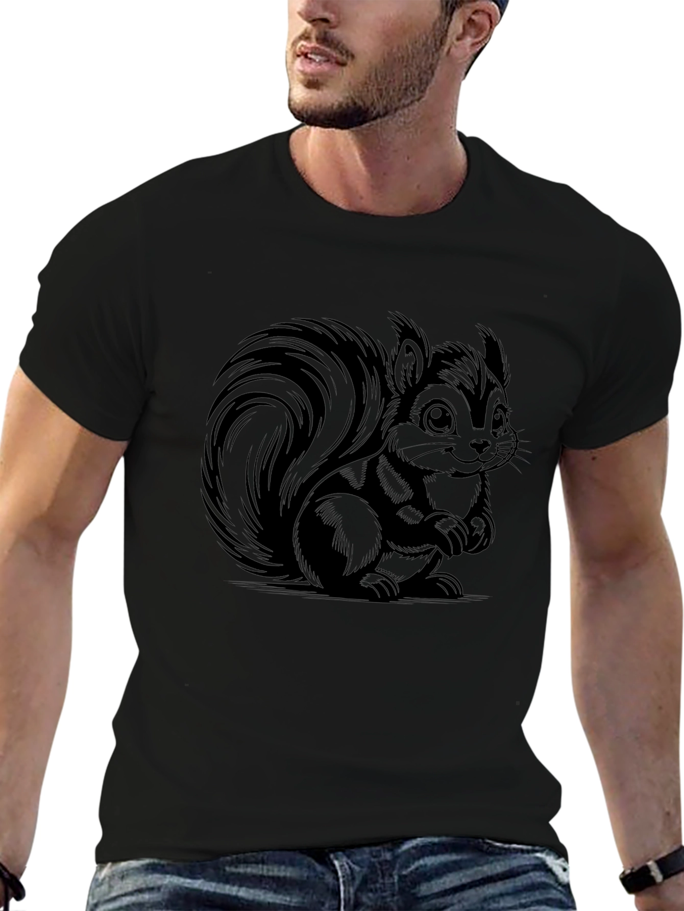 Camiseta Negra con Dibujo de Ardilla Animada