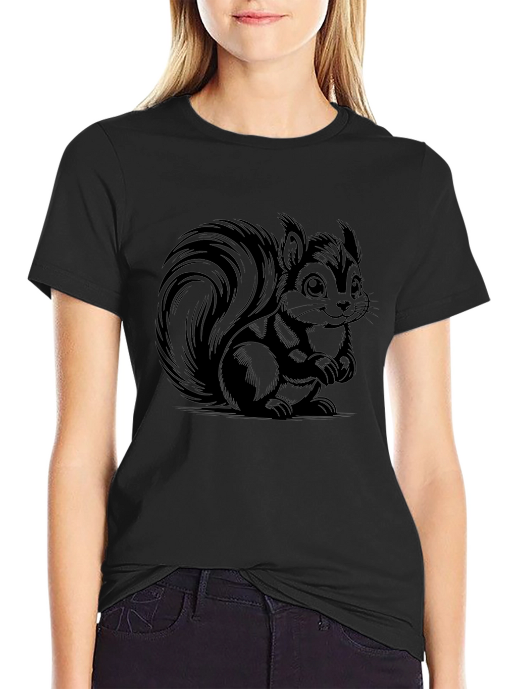 Camiseta Negra con Dibujo de Ardilla Animada