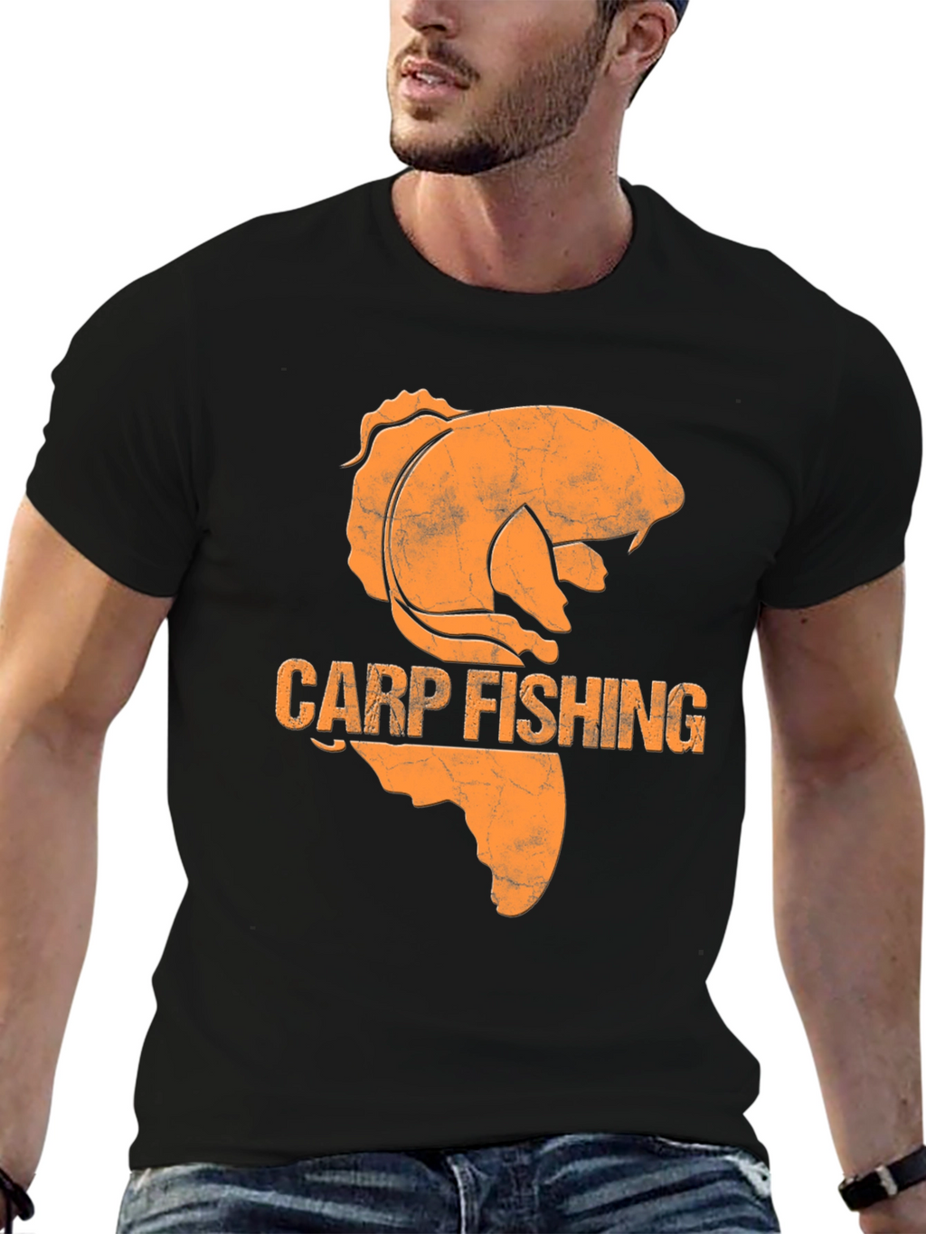 Camiseta Hombre Negra Pesca Carpa